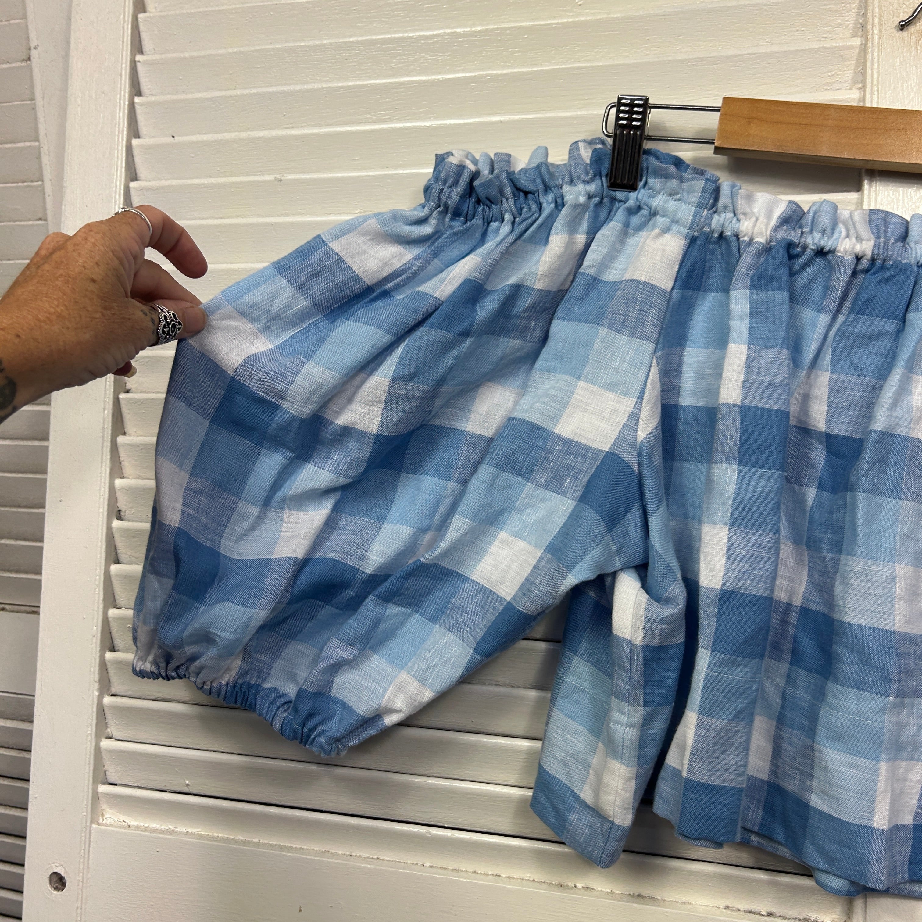 Seed Heritage Linen Crop Top Size 16 Gingham Check Blue - Image 2