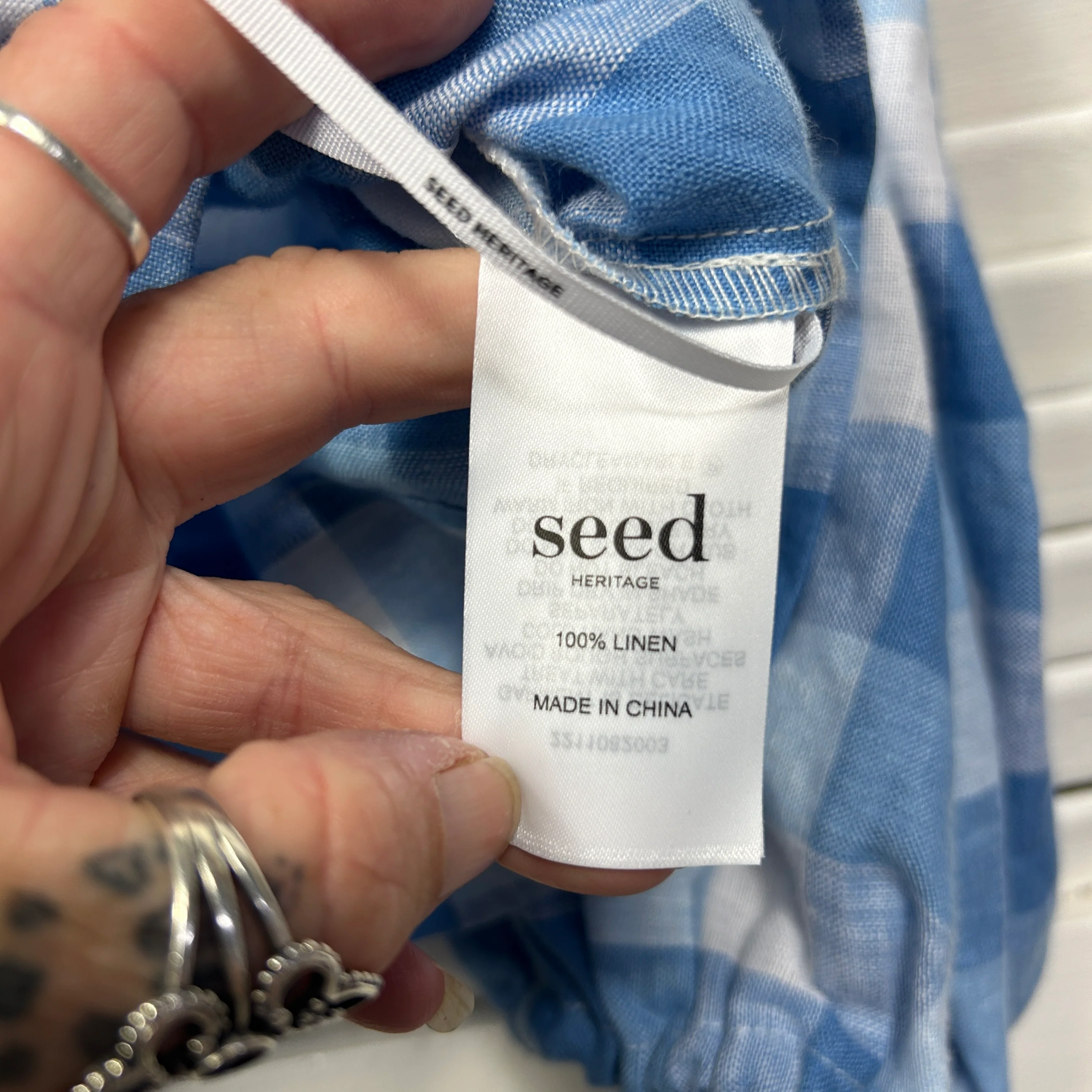 Seed Heritage Linen Crop Top Size 16 Gingham Check Blue - Image 4