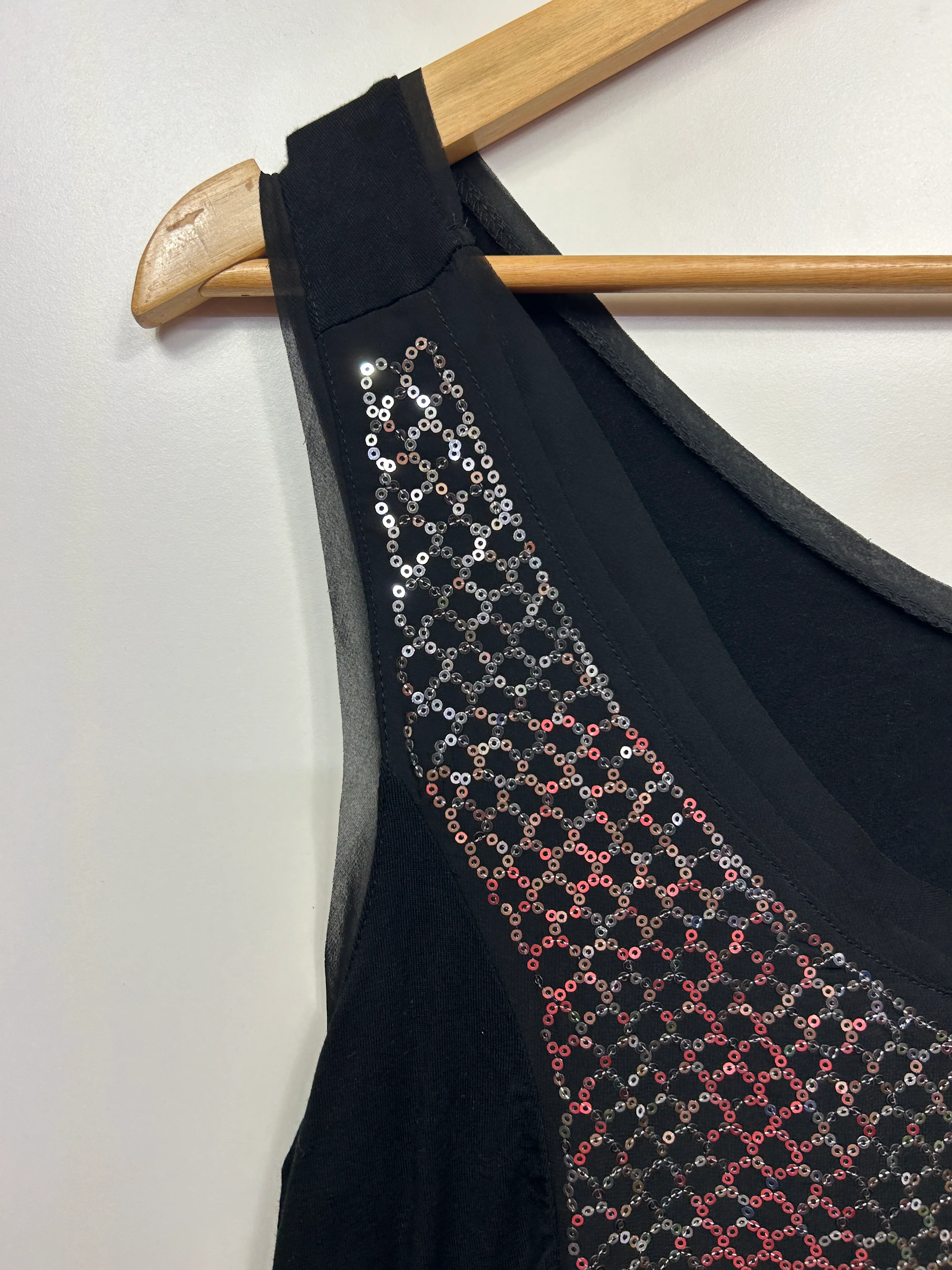 Cupio Top Size Large 14 Black Sleeveless Sequins Cocktail - Image 2
