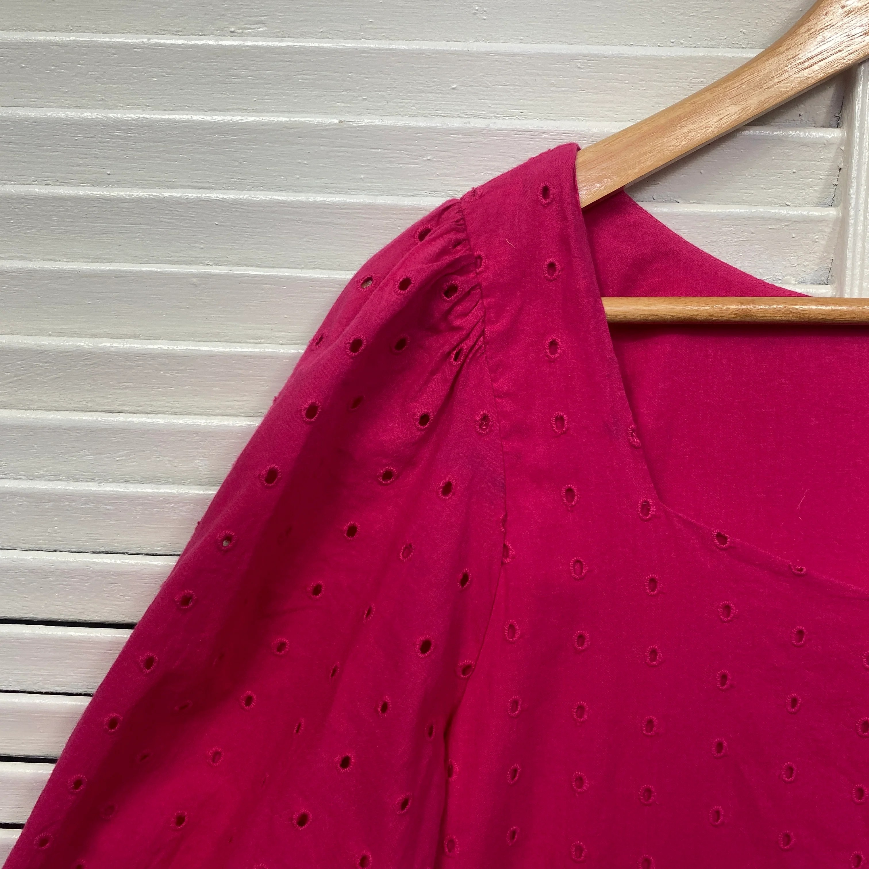 Vero Moda Broderie Dress Size 14 Large Pink Short Sleeve Embroidered - Image 3