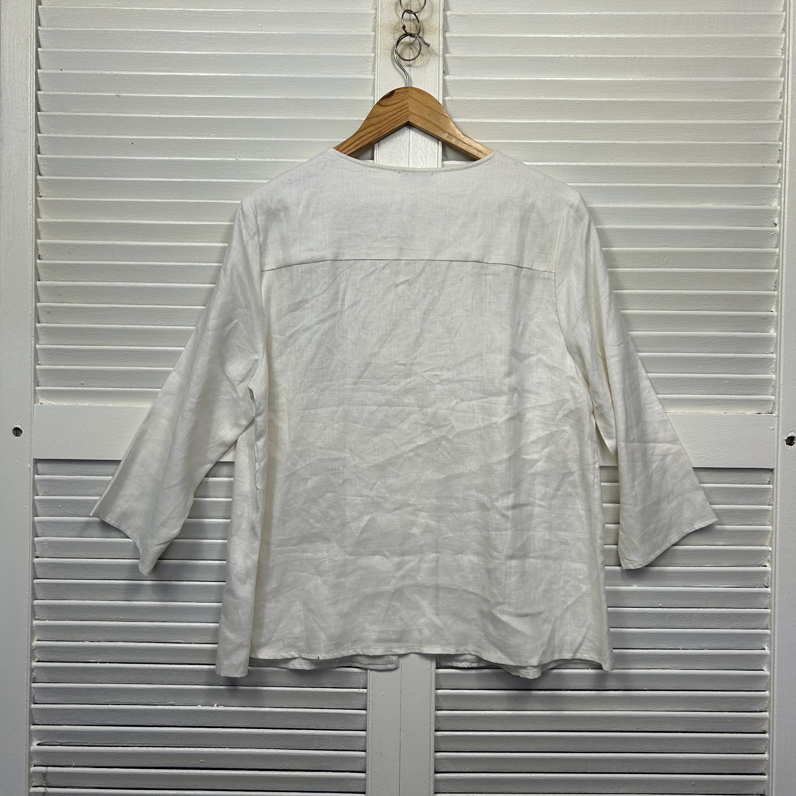 W Lane Linen Top Size 14 White Sequins Long Sleeve - Image 5