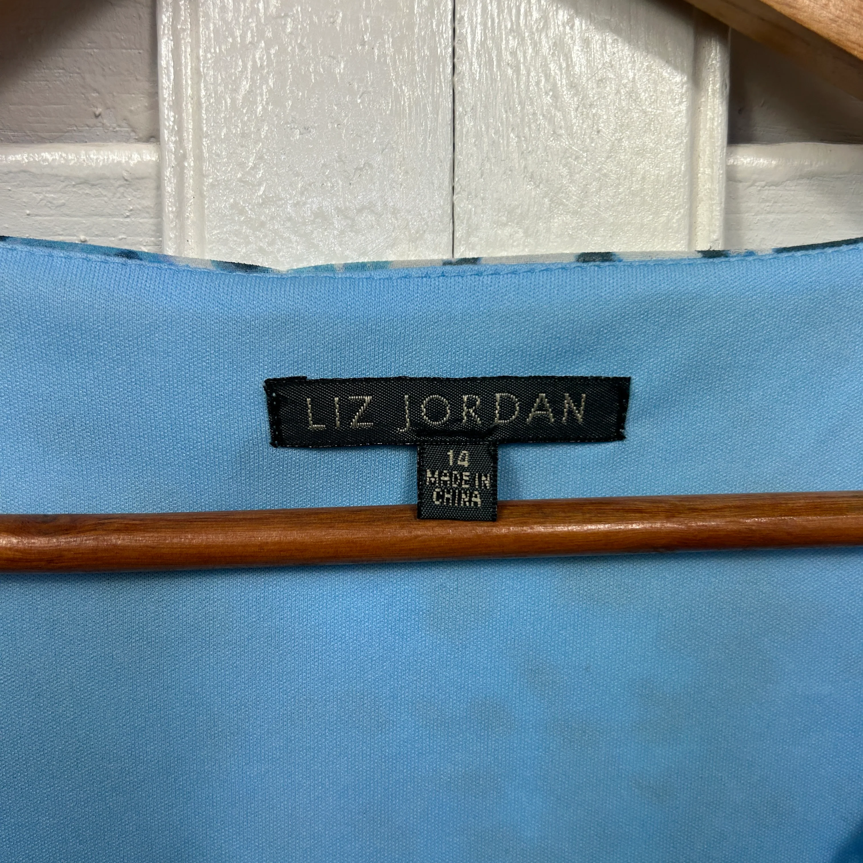 Liz Jordan Tunic Top Size 14 Blue Crochet Trim Sheer Overlay - Image 4