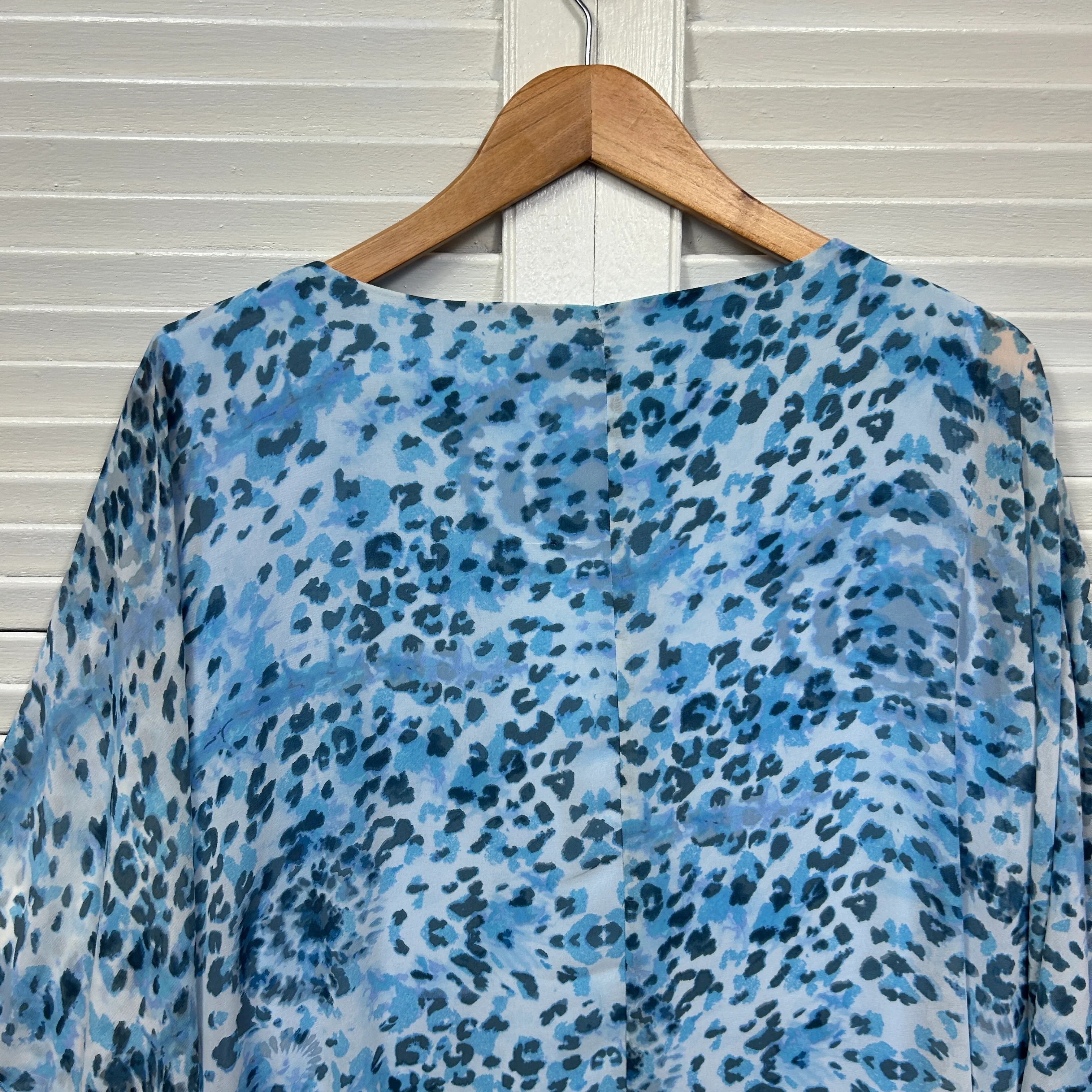 Liz Jordan Tunic Top Size 14 Blue Crochet Trim Sheer Overlay - Image 6