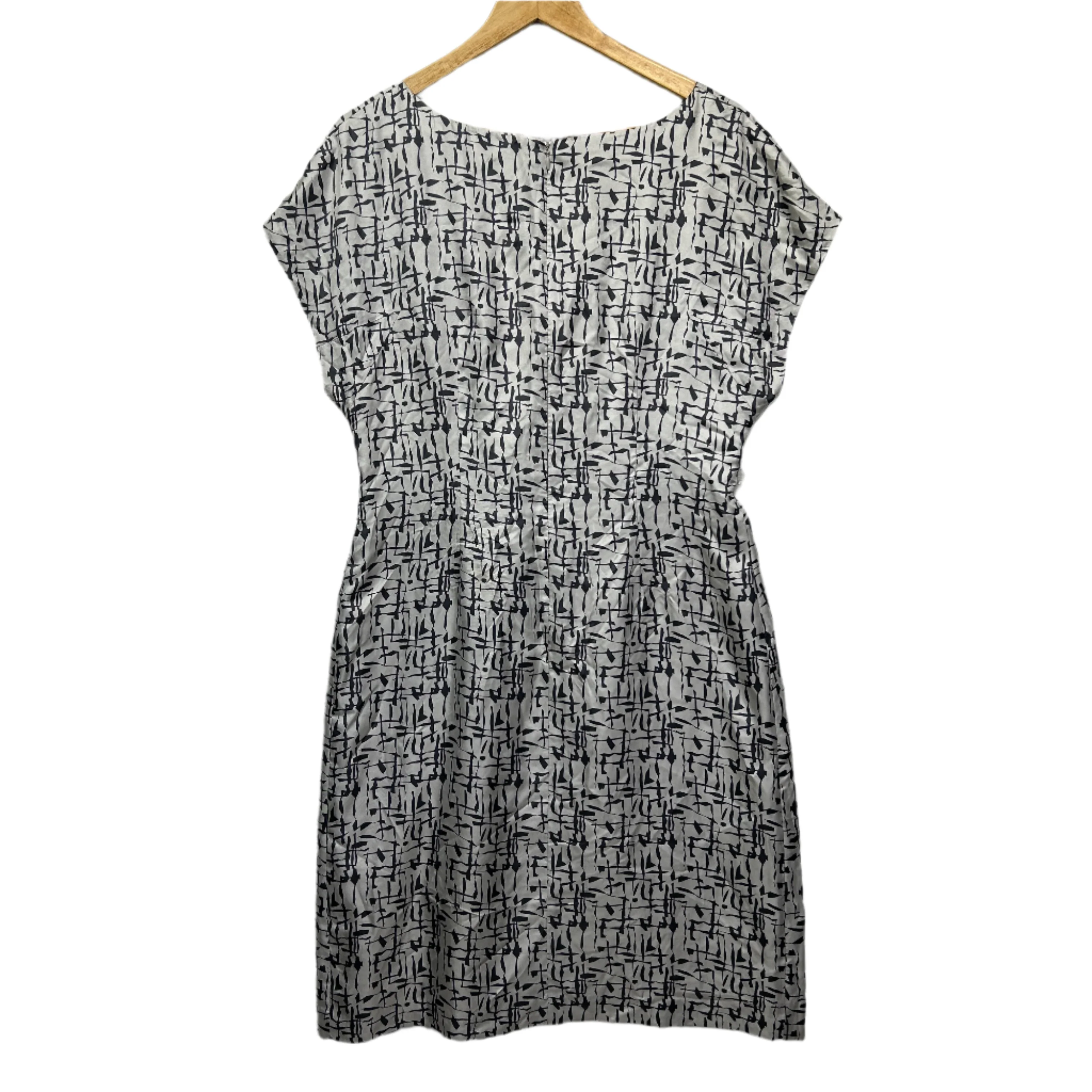 David Lawrence Silk Dress Size 14 White Grey Short Sleeve - Image 2