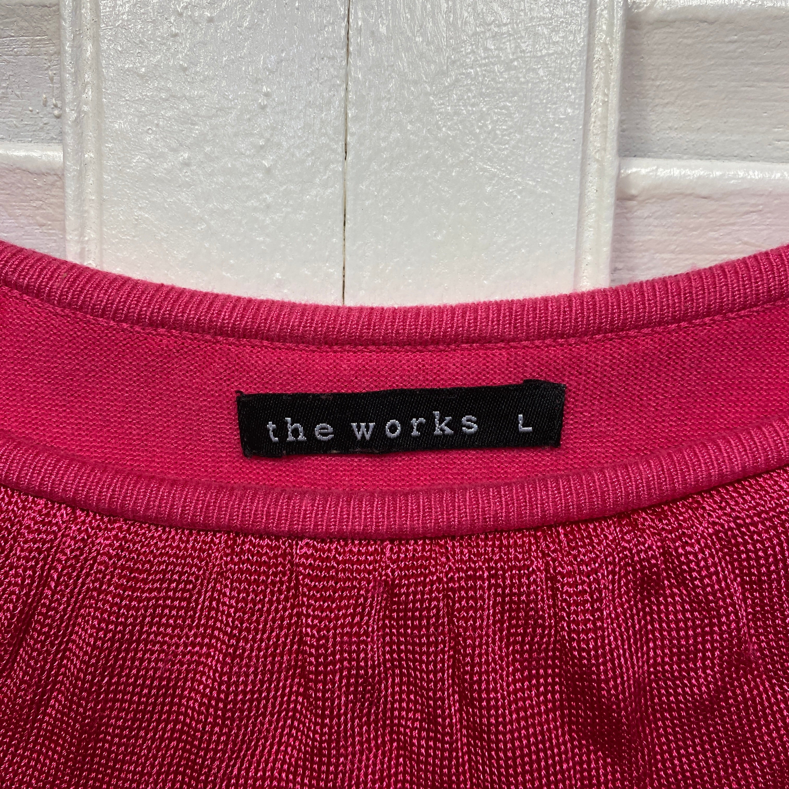 The Works Top Size 14 Large Pink Ruffle Neckline Rayon - Image 4