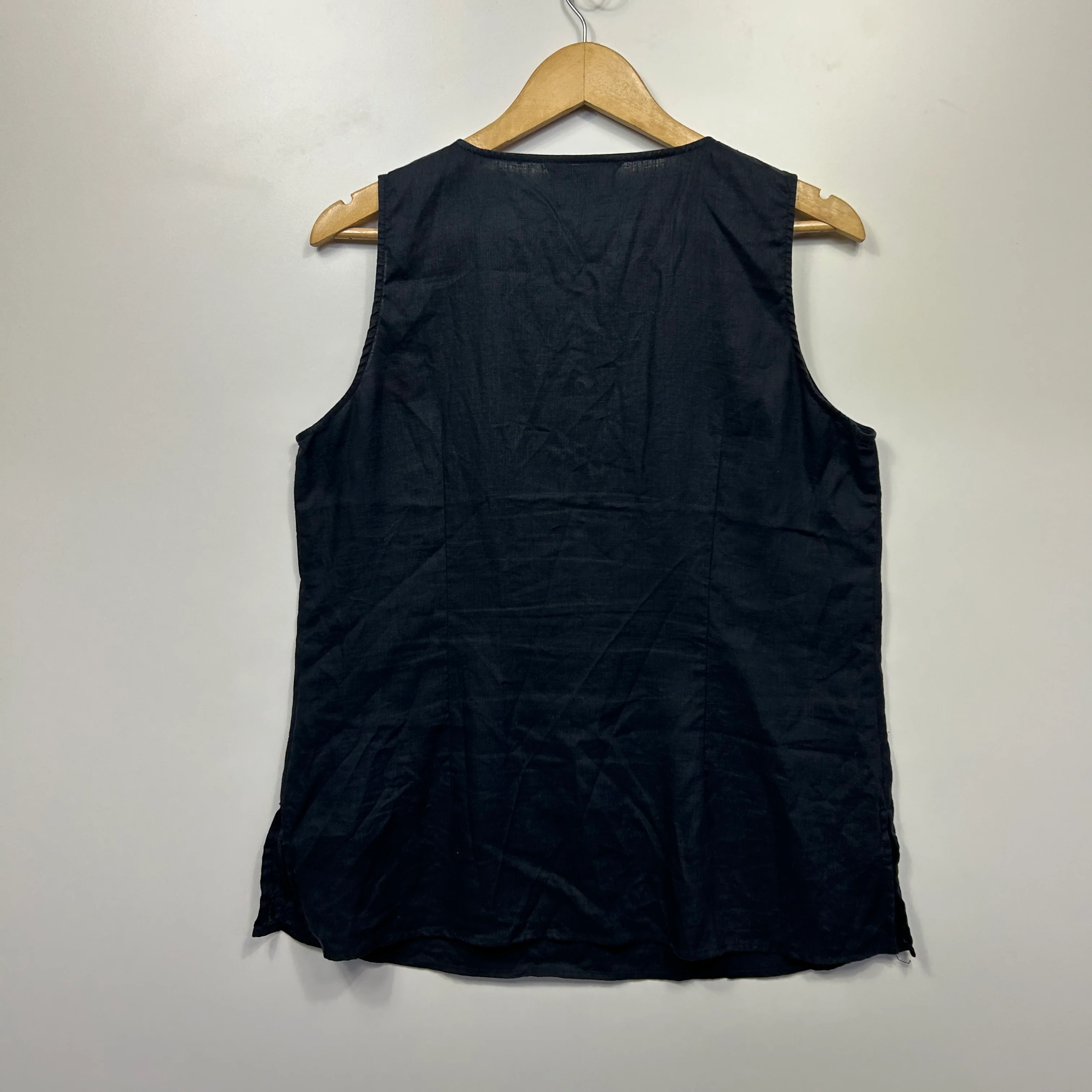 Rockmans Linen Top Size 14 Black Sleeveless Beaded - Image 6