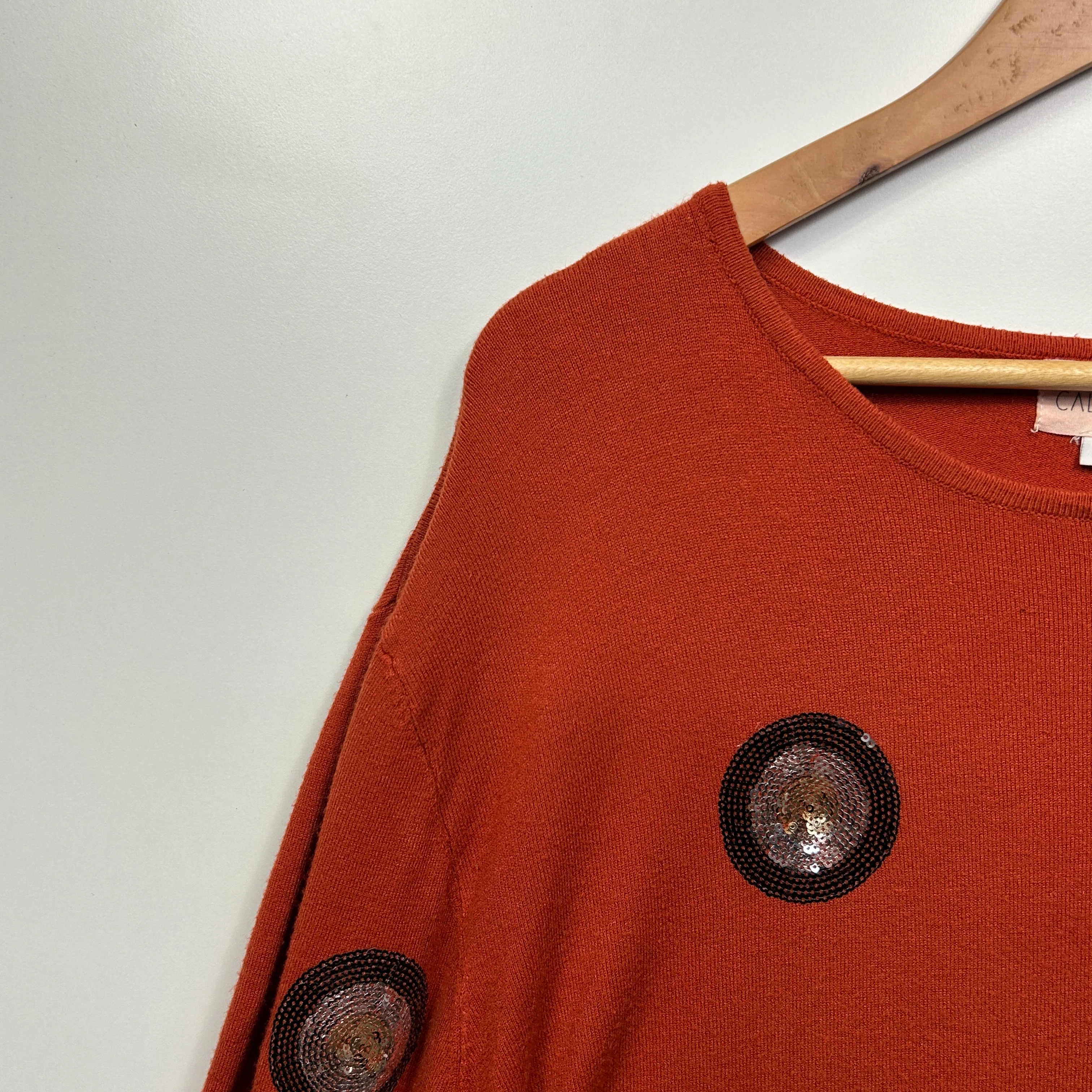 Cali & Co Wool Blend Jumper Size Large Rust Sequins Long Sleeve Knit - Image 2