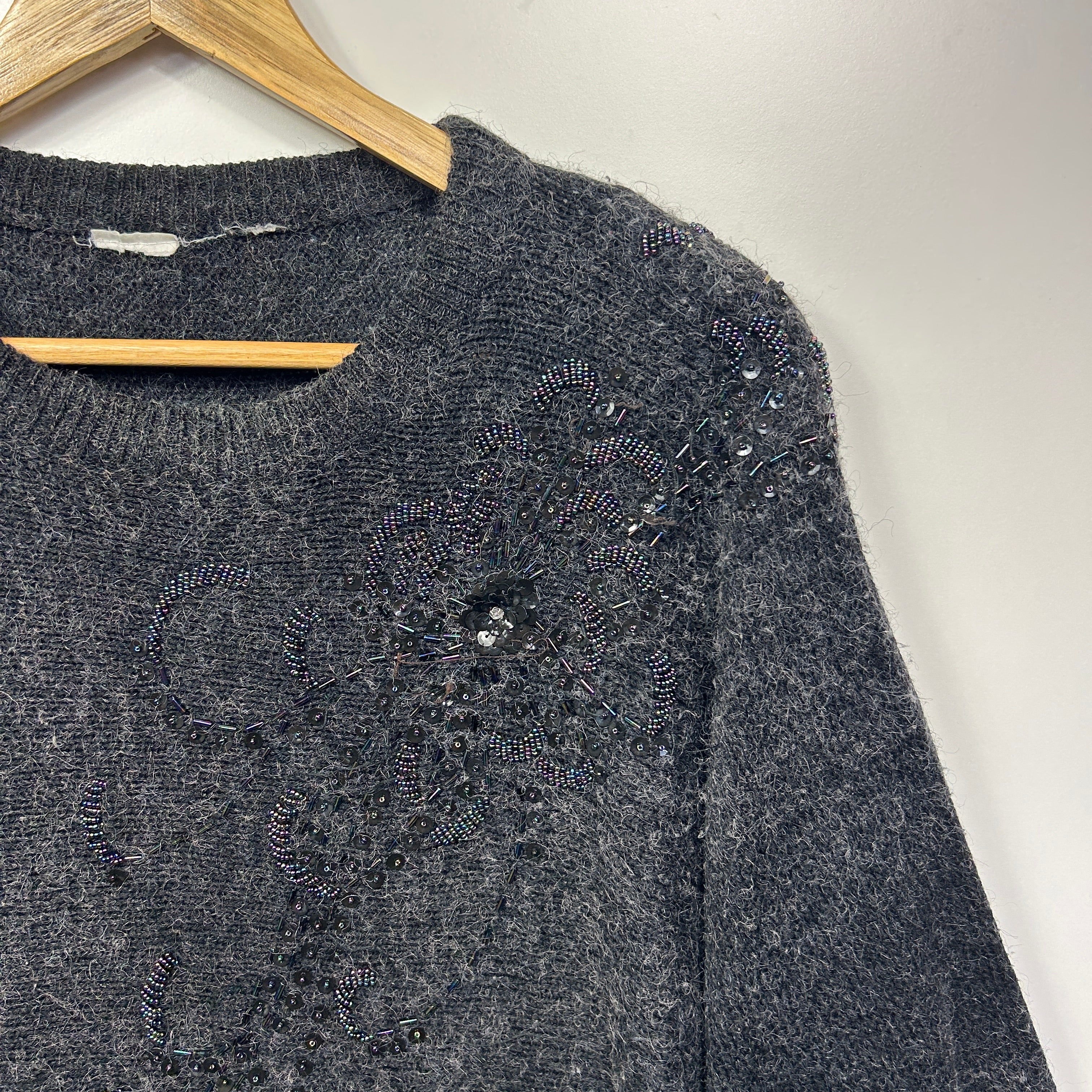 Vintage Jumper Size 14 Large? Grey Long Sleeve Sequins - Image 2