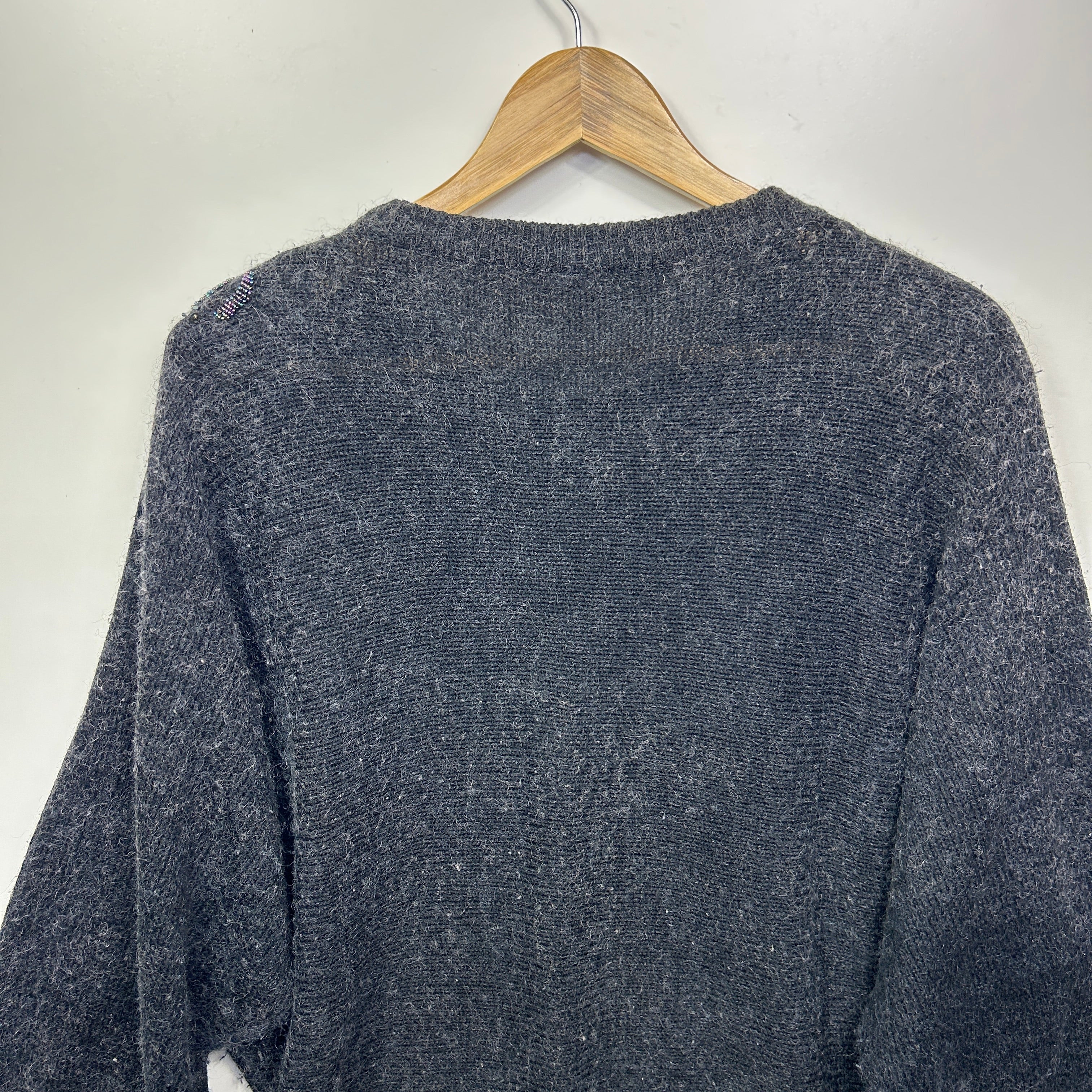 Vintage Jumper Size 14 Large? Grey Long Sleeve Sequins - Image 4