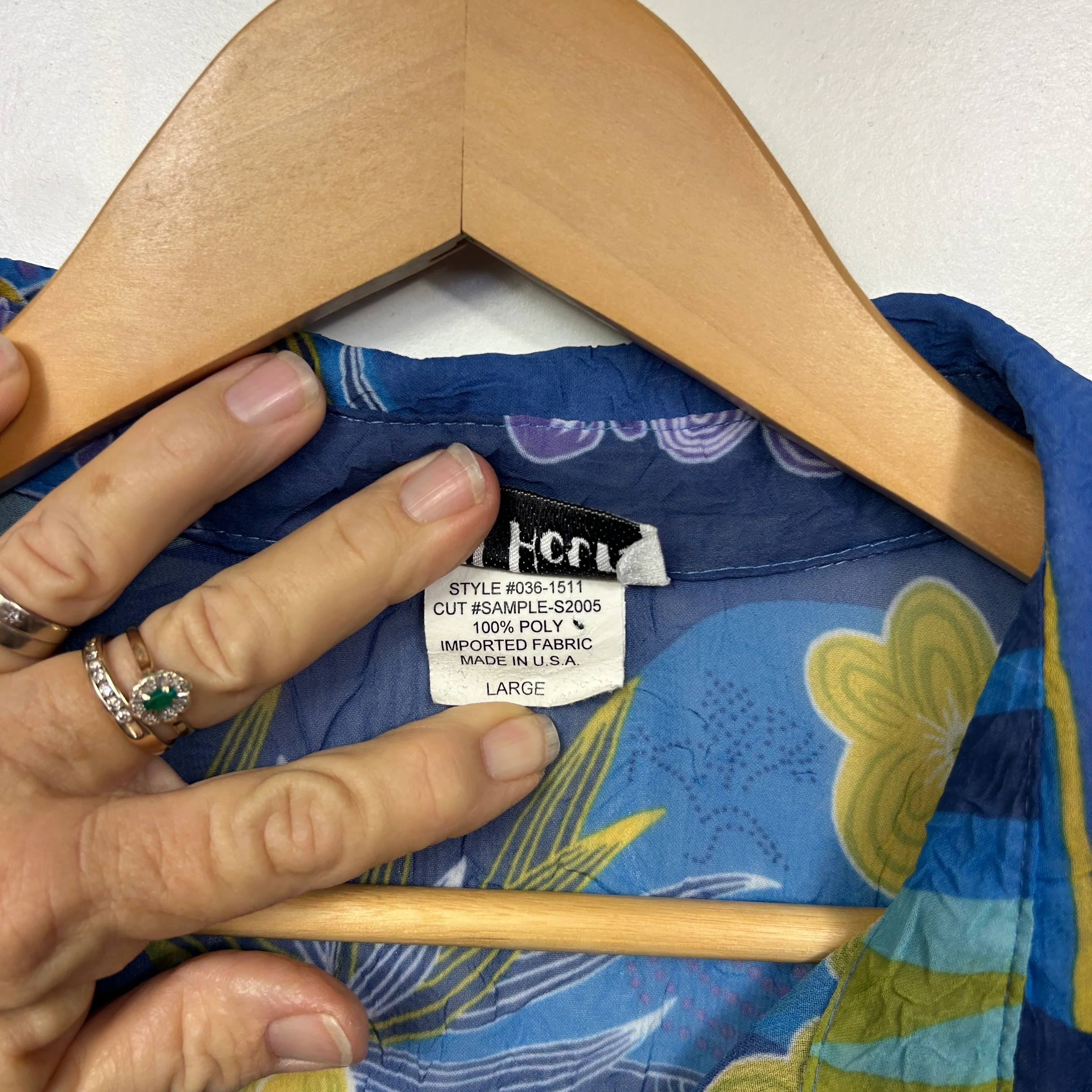 Vintage All Hours Blue Floral Button Up Shirt - Size Large - Image 4