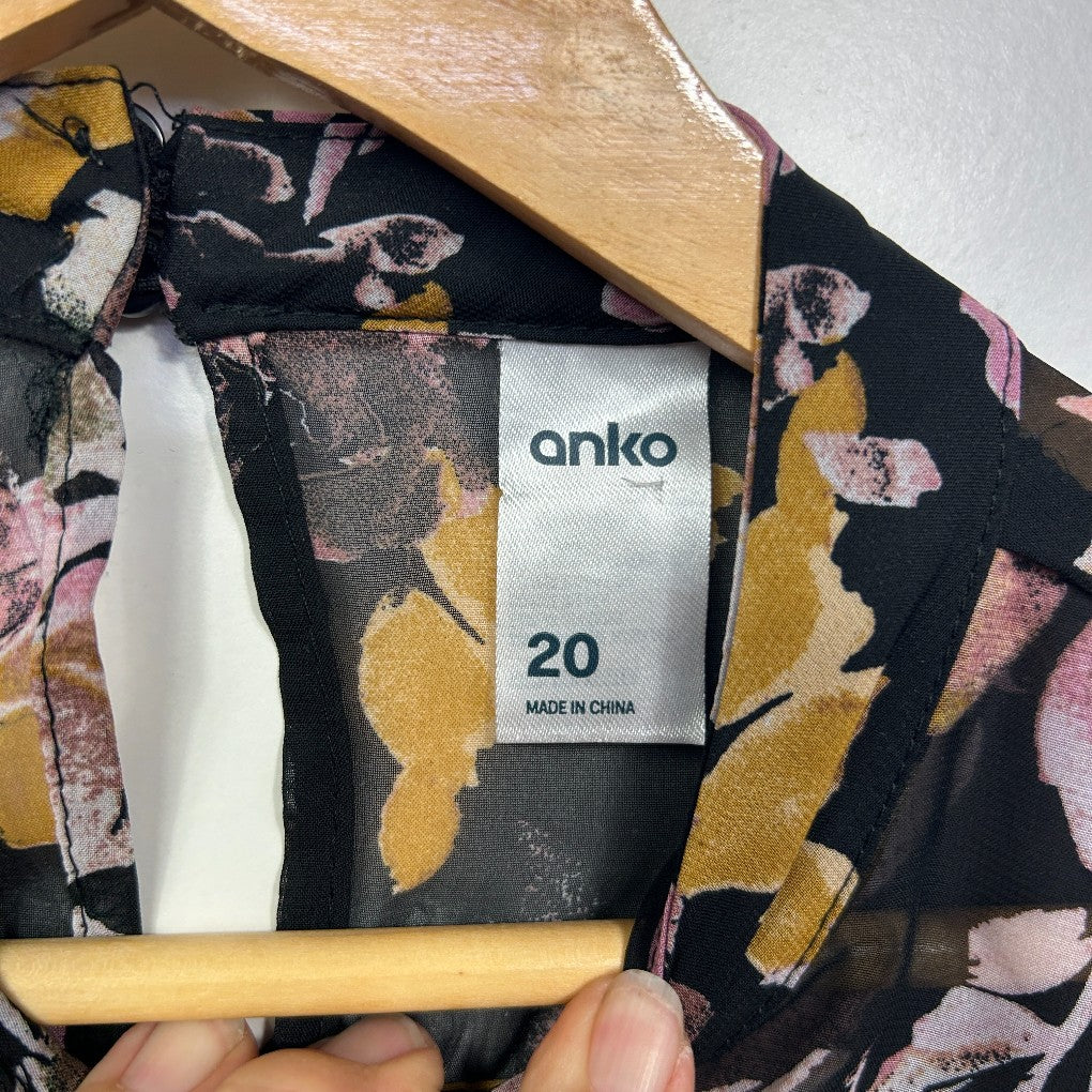 Anko Black Floral Print Sheer Blouse - Size 20 - Image 2