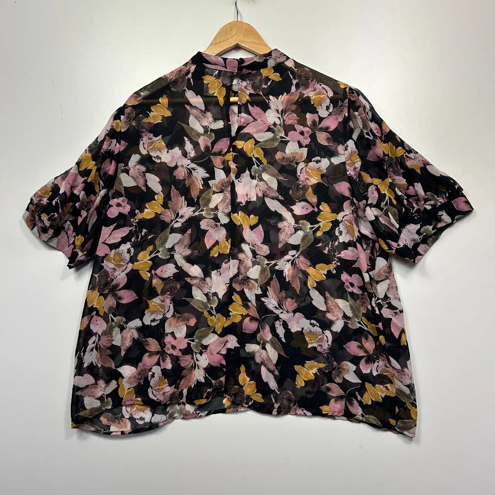 Anko Black Floral Print Sheer Blouse - Size 20 - Image 3