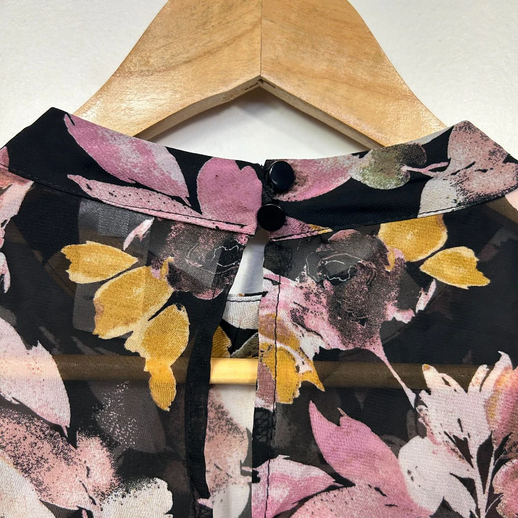 Anko Black Floral Print Sheer Blouse - Size 20 - Image 4