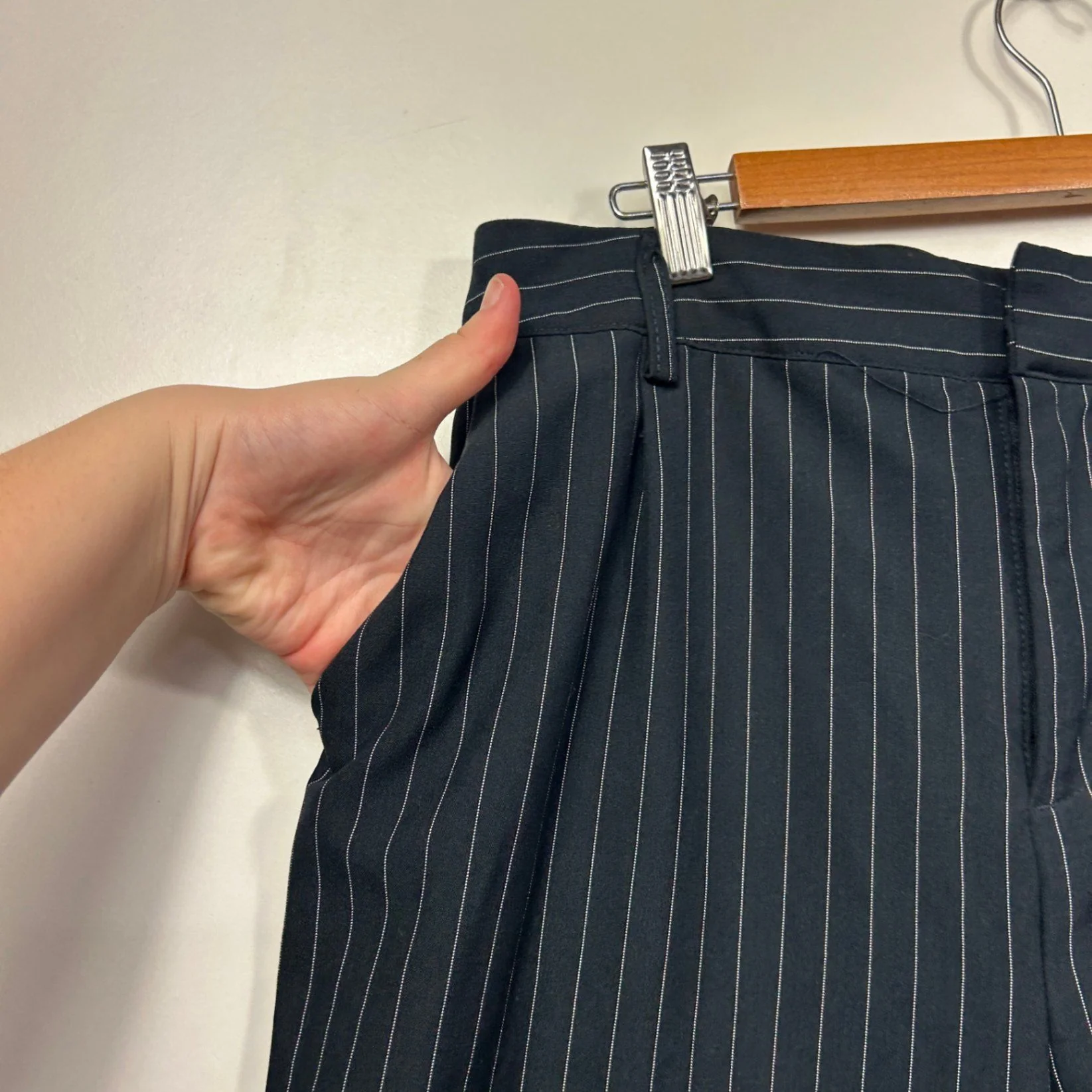 Anko Pinstripe Wide-leg Trousers Black White Size 14 - Image 4