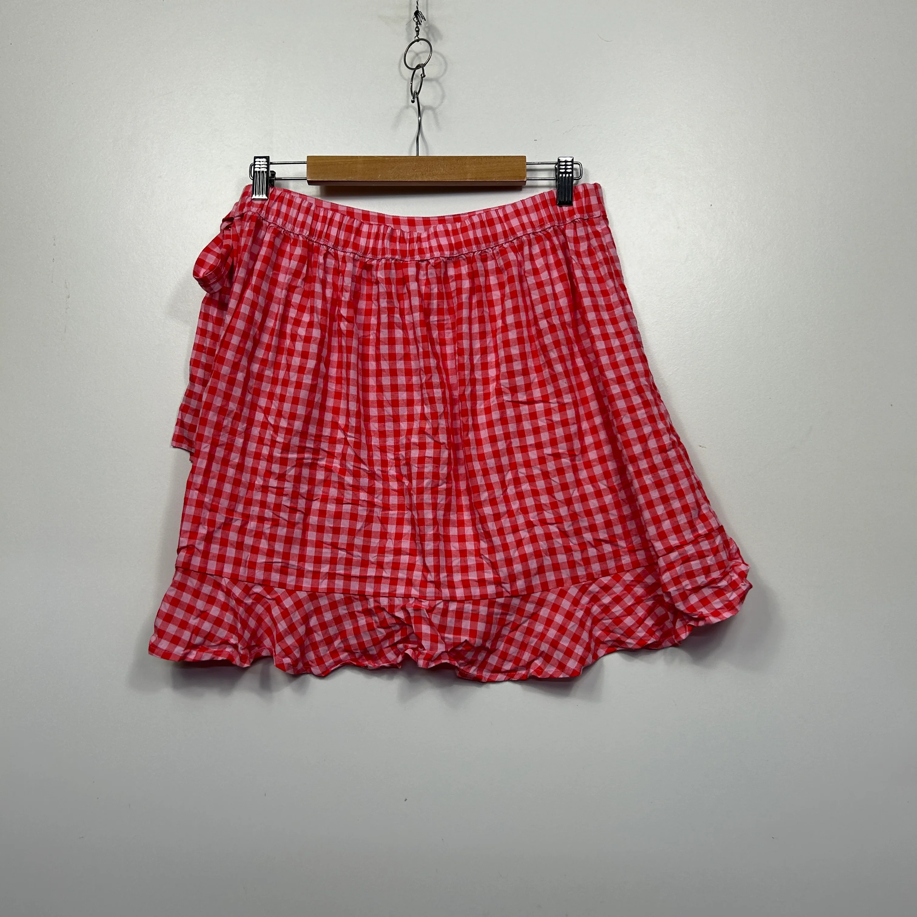 Anko Red and White Gingham Check Tiered Wrap Skirt - Size 14 - Image 2