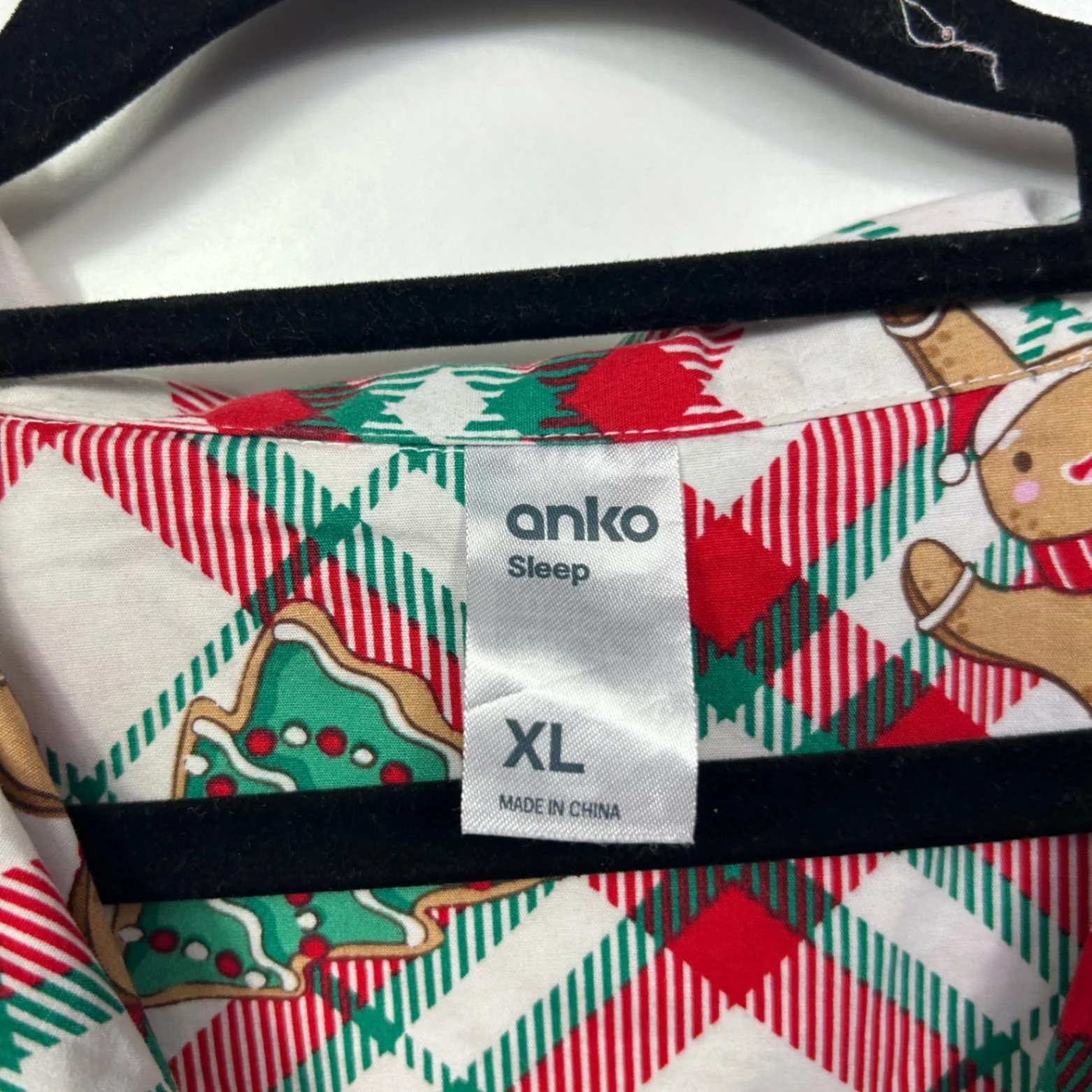 Anko Sleep Size XL Christmas Gingerbread Pyjama Shirt Red Green Plaid Cotton - Image 3