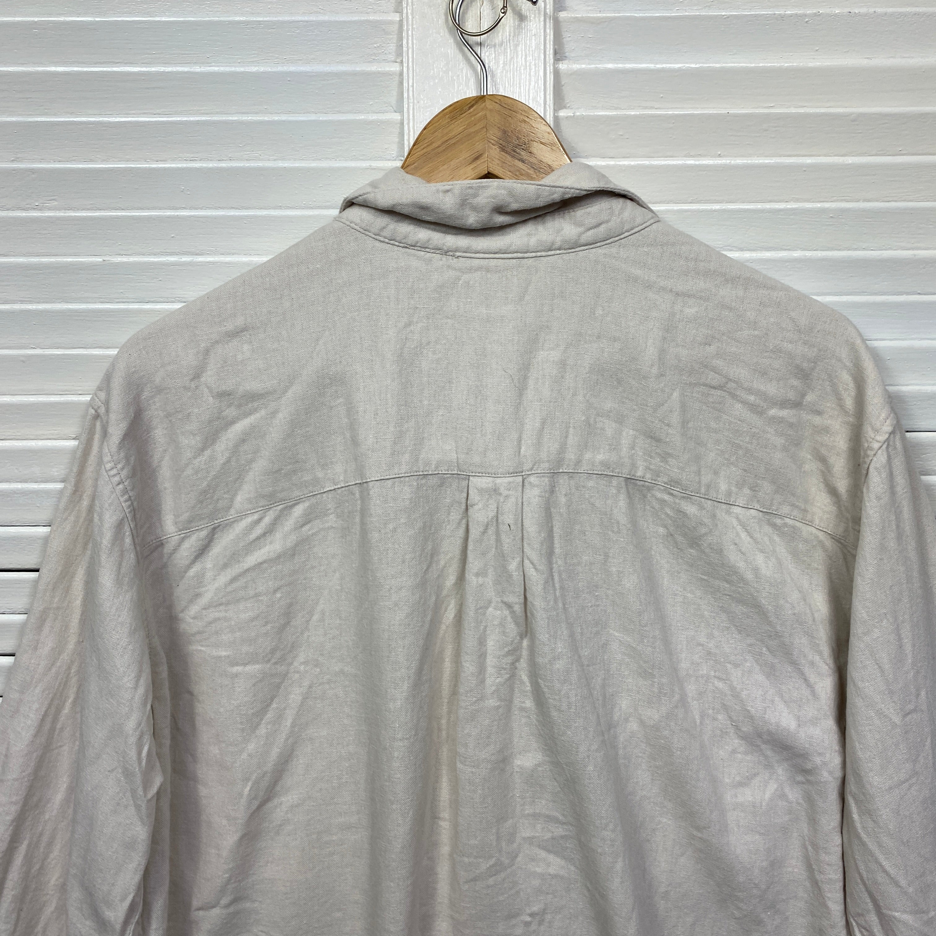Anko Top Size 14 Long Sleeve Beige Linen Blend Button Up - Image 6