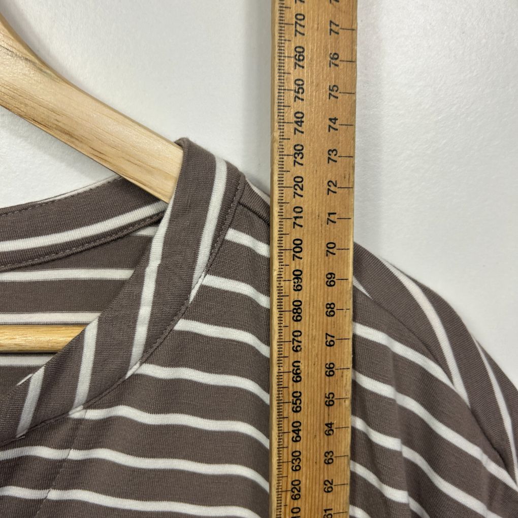 Autograph Brown White Stripe Cotton Flutter Sleeve Top - Size 18/M - Image 7