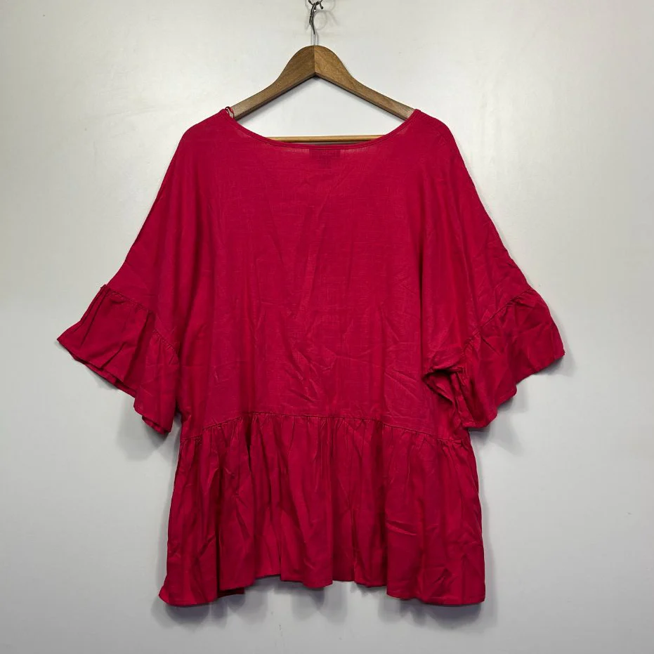 Autograph Pink Linen Tiered Top - Size 18 - Image 5