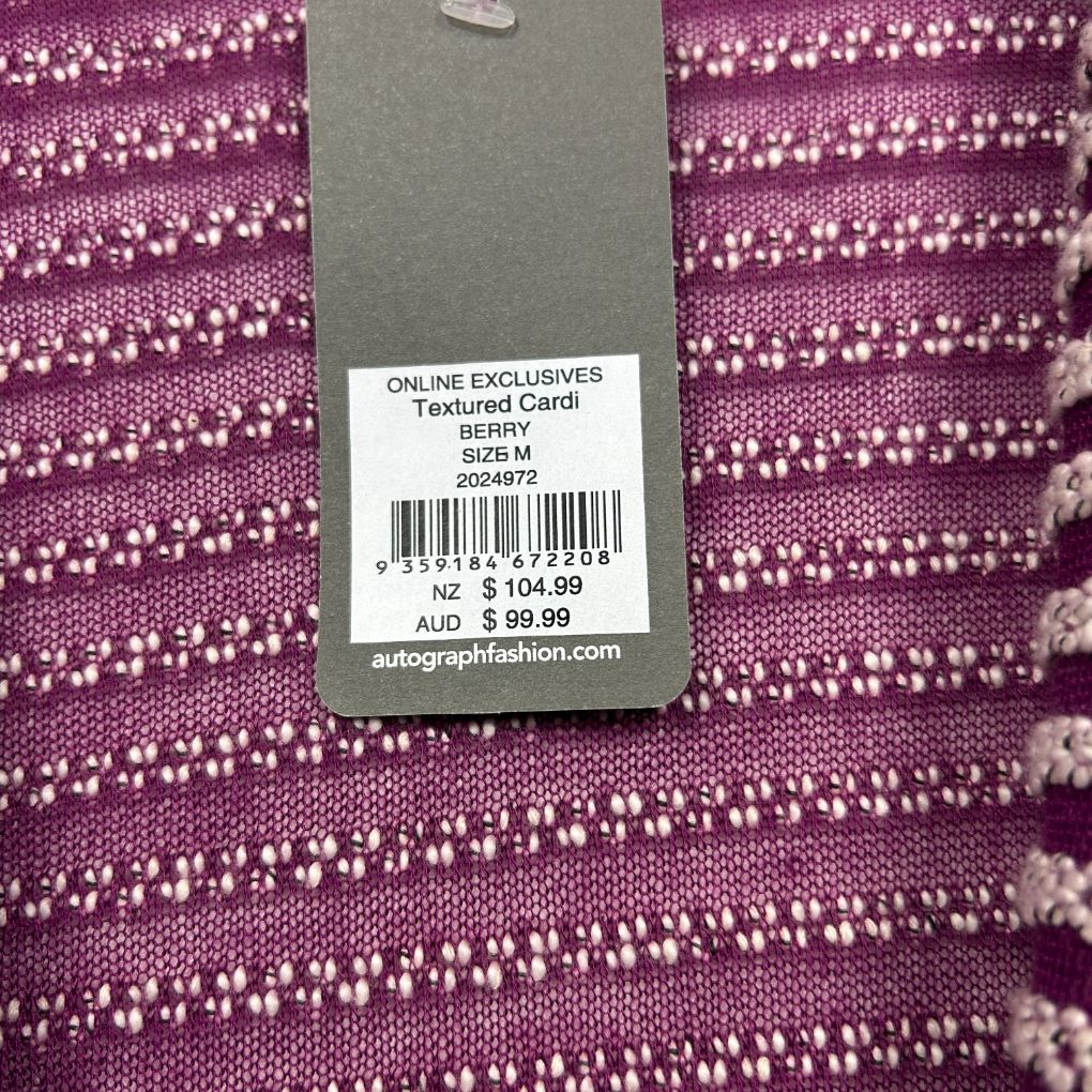 Autograph Purple Striped Knit Cardigan - Size 18/M - Image 6