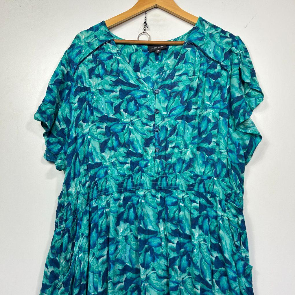 Autograph Teal Abstract Print Dress - Size 26 - Image 2