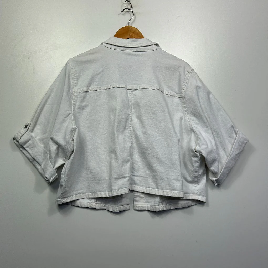Autograph White Cotton Cropped Denim Jacket - Size 22 - Image 3