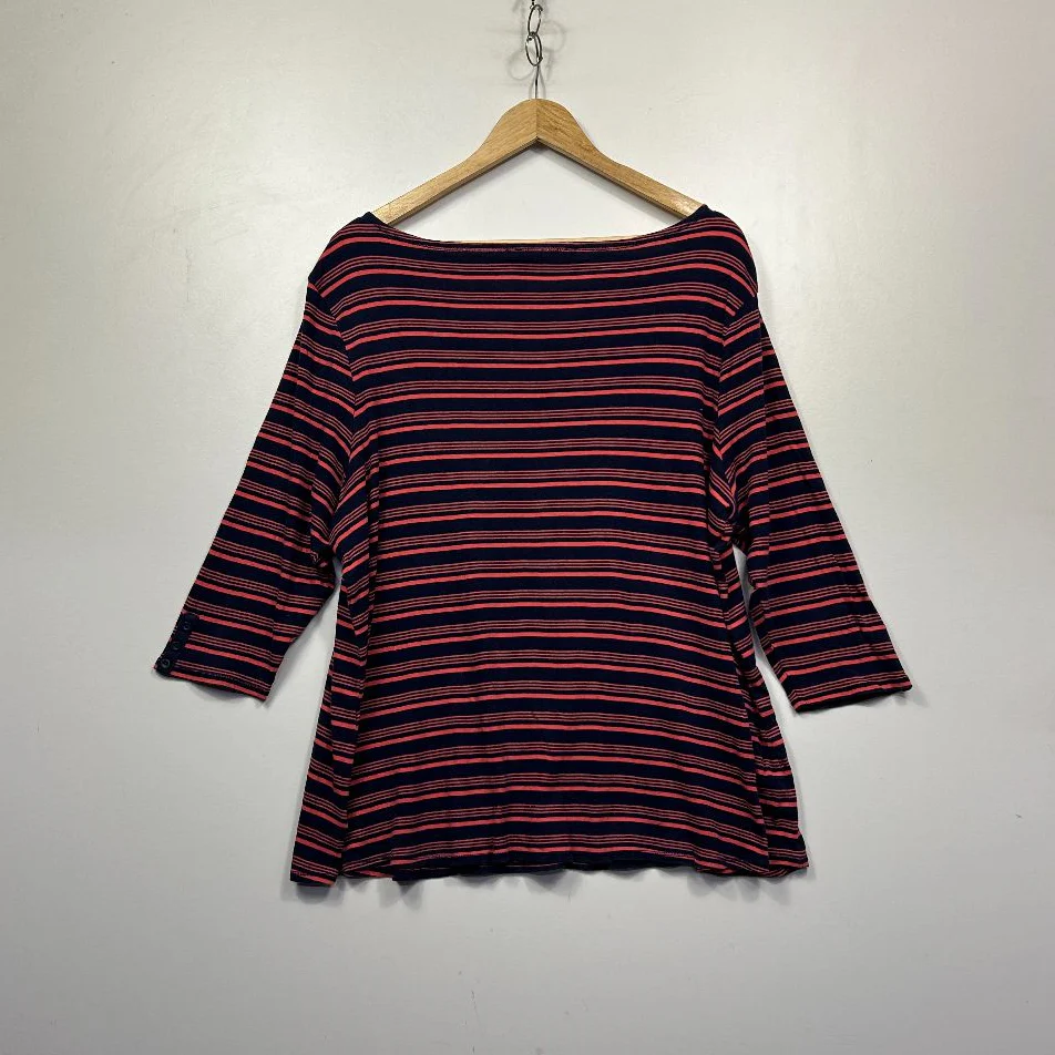 Avella Navy Striped Cotton Top - Size 20 - Image 4