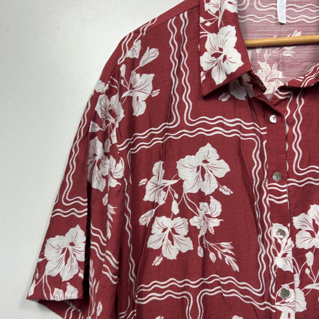 Avella Red Floral Print Short Sleeve Shirt - Size 18 - Image 3