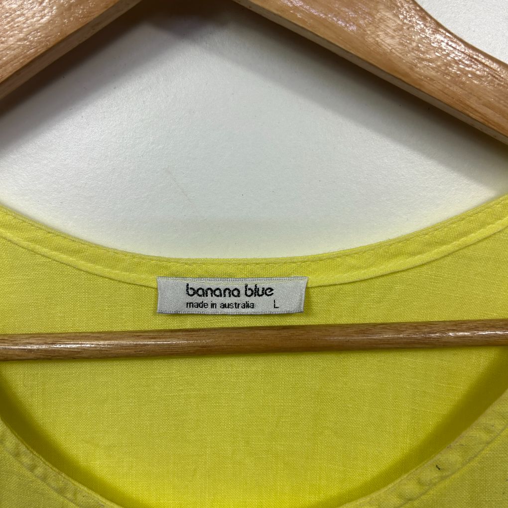 Banana Blue Yellow Linen Dress - Size L - Image 2
