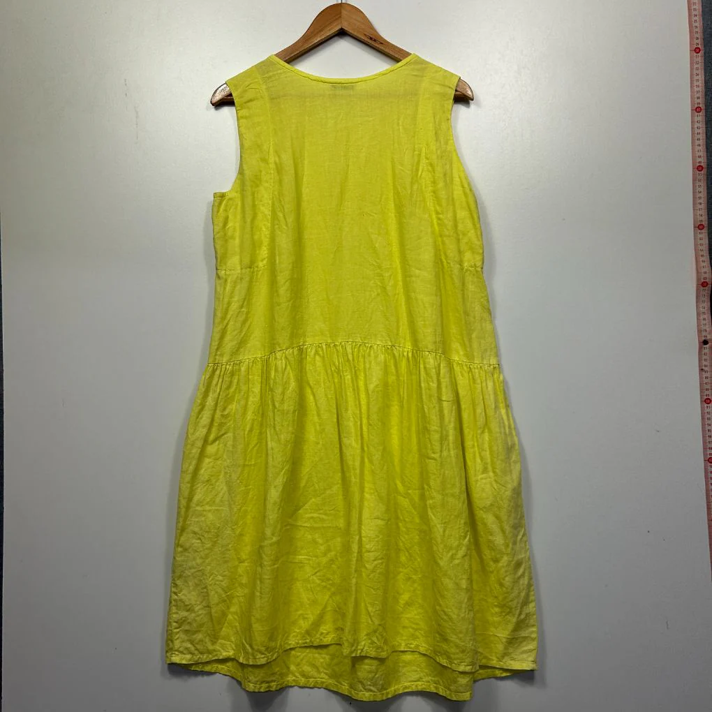 Banana Blue Yellow Linen Dress - Size L - Image 5