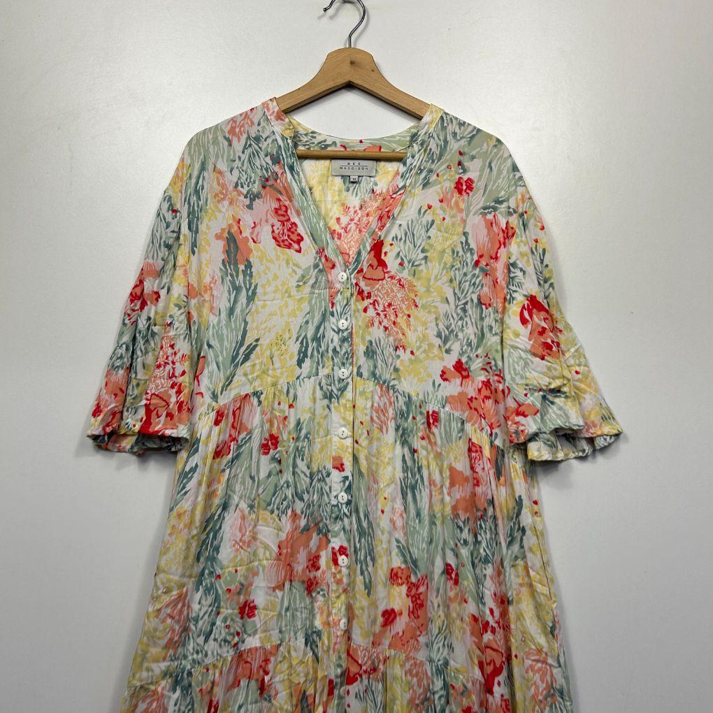 Bee Maddison Cream Floral Dress - Size 16 - Image 2