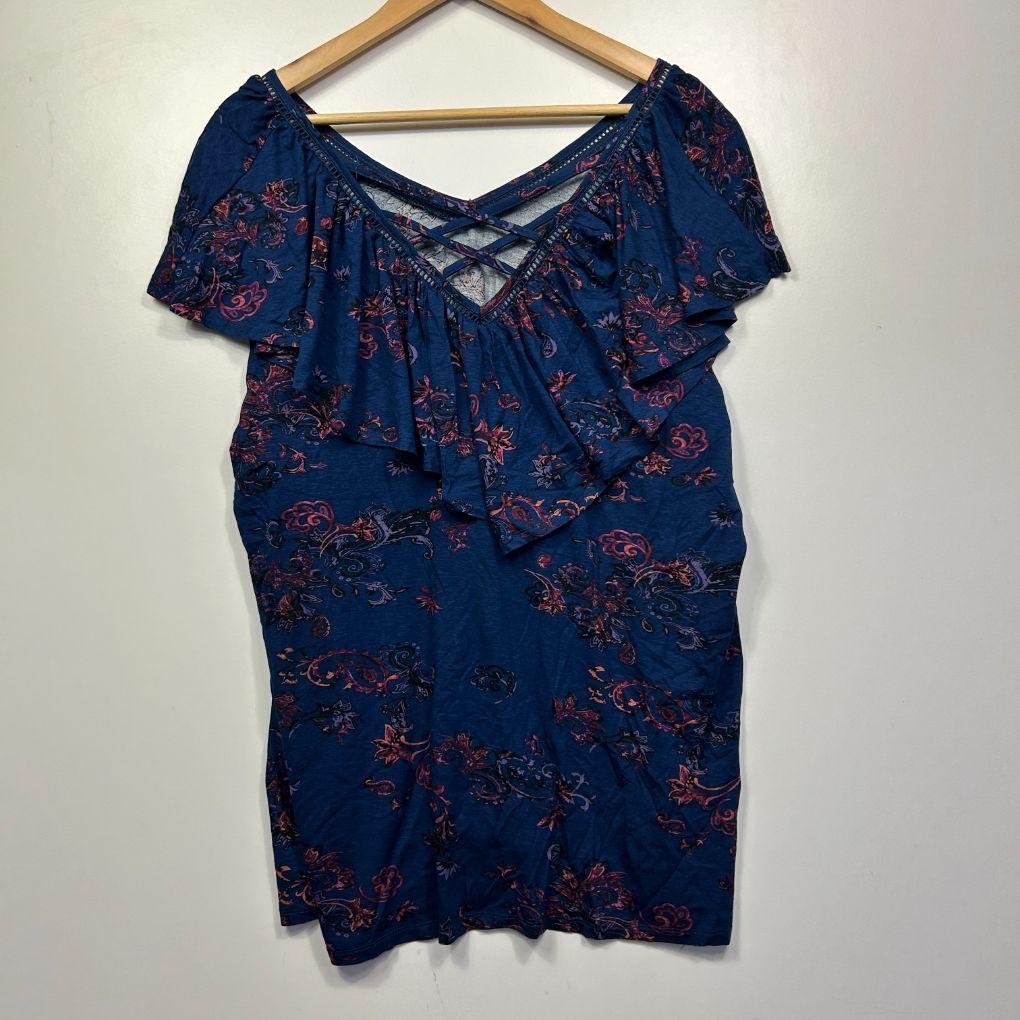 Beme Navy Floral Ruffle Top - Size 18/M - Image 5