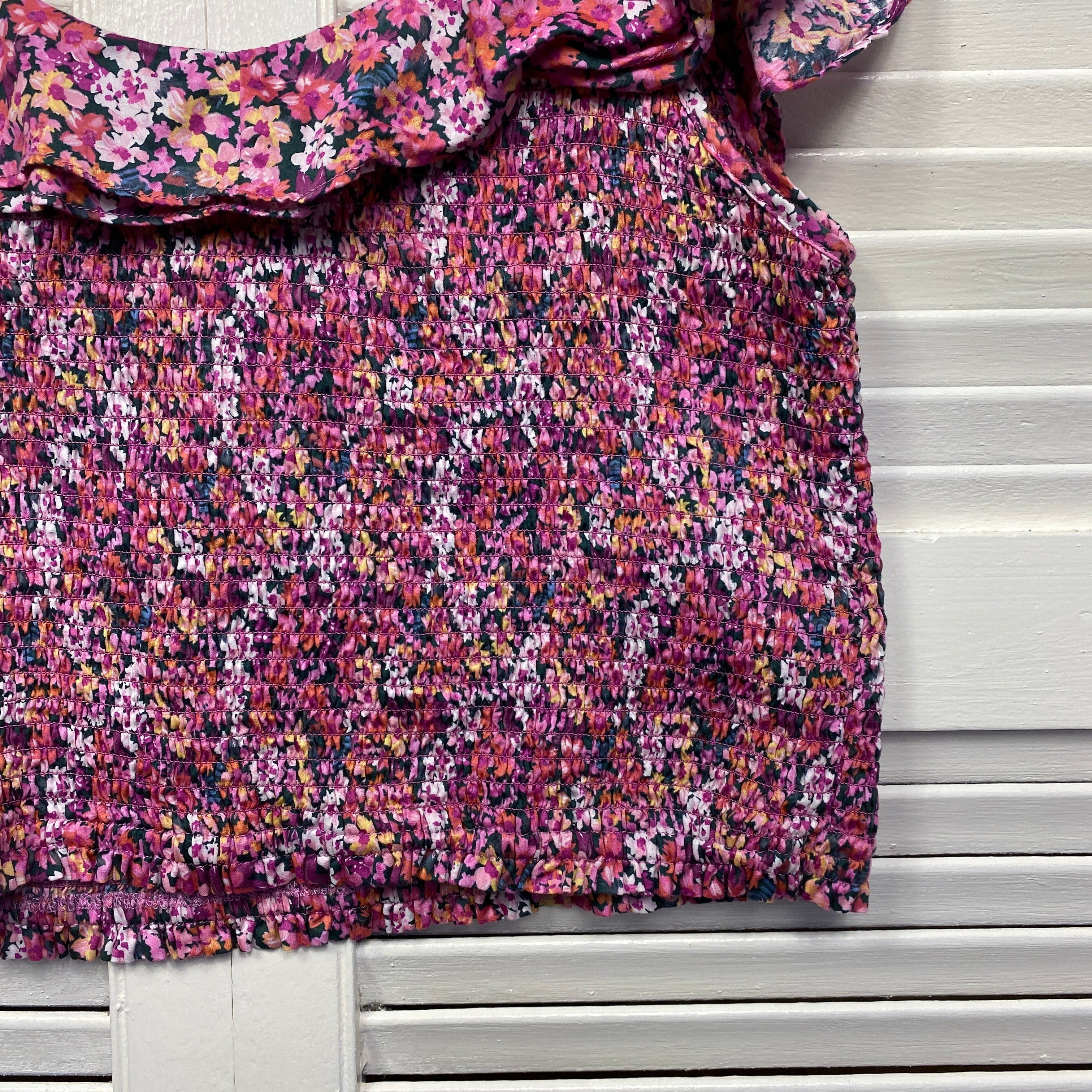 Decjuba Cropped Top Size 14 Pink Floral Ruched - Image 4