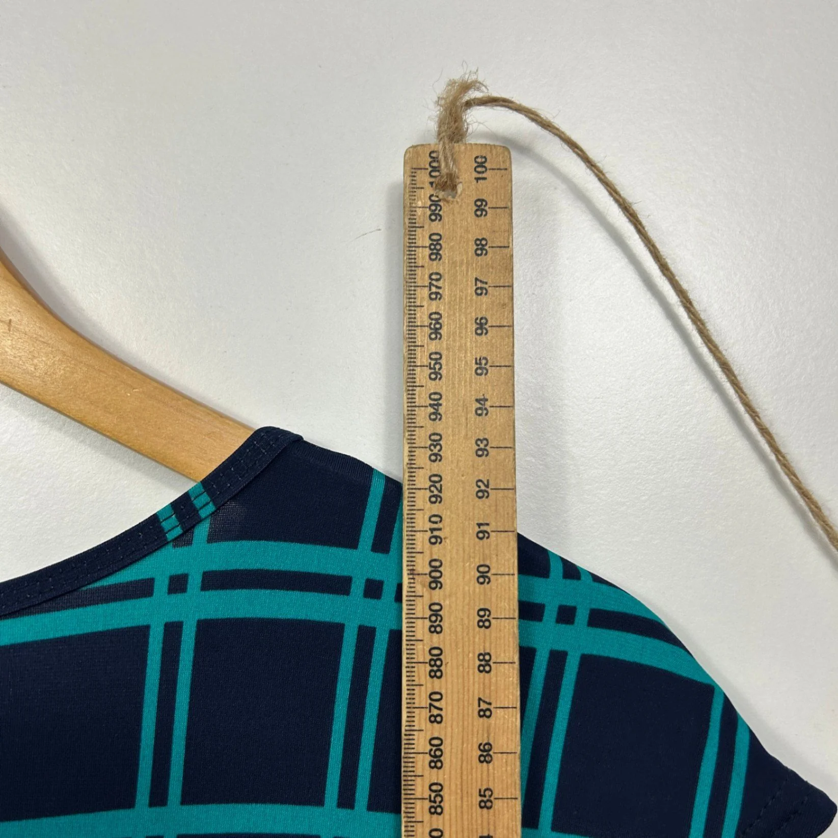 Bird Keepers Teal Blue Green Knee Sleeveless Check Shift Dress Size 16 - Image 4