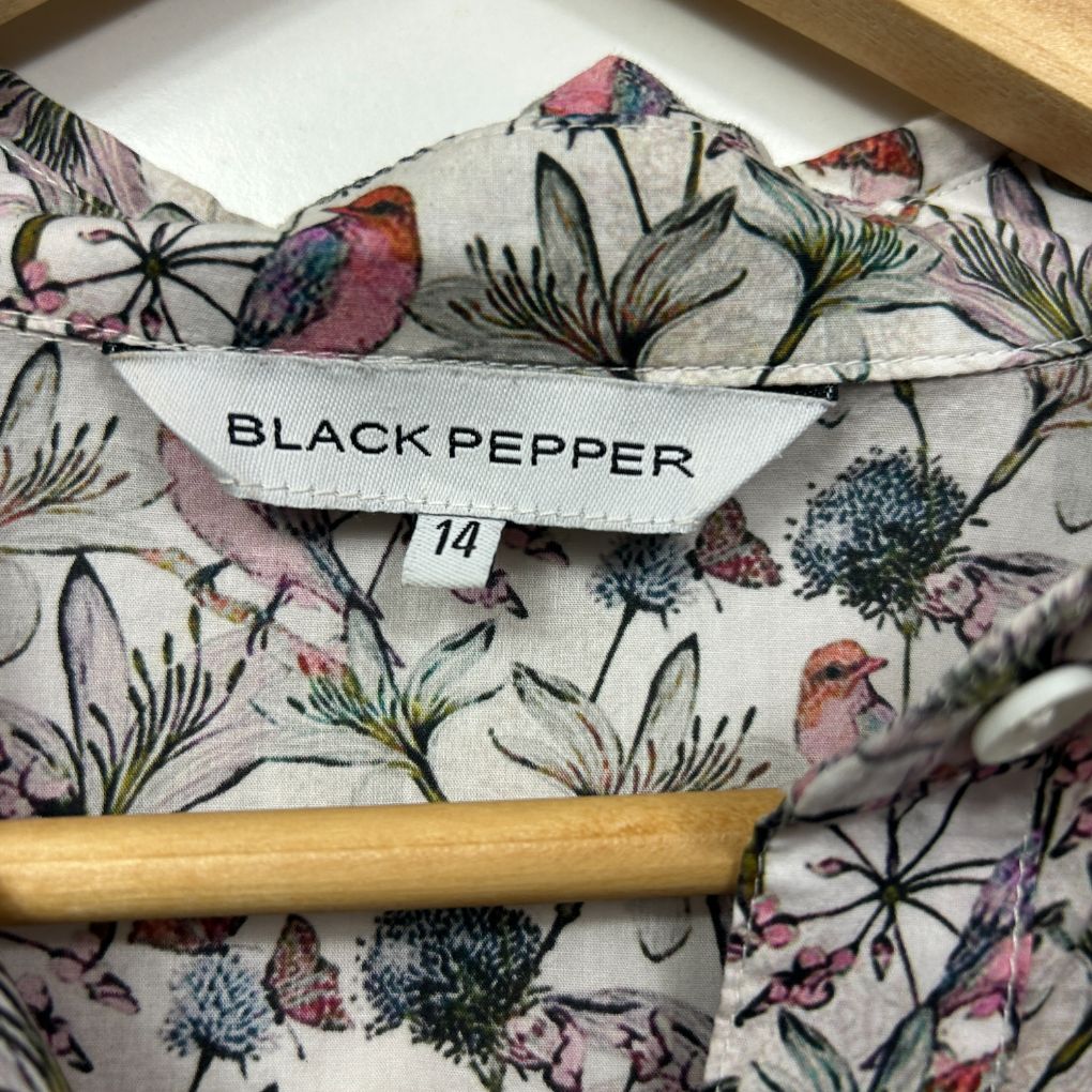Black Pepper Bird Print Cotton Shirt - Size 14 - Image 3