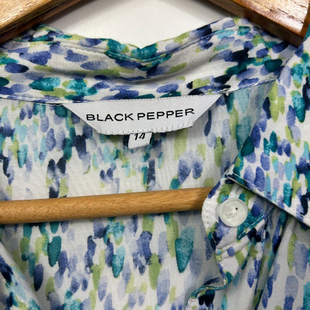Black Pepper Blue Cotton Shirt - Size 14 - Image 4