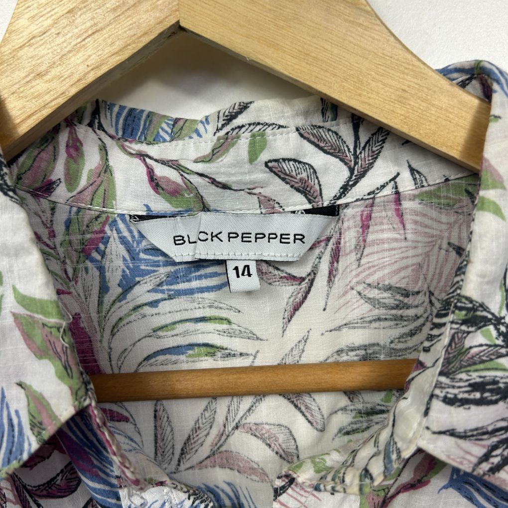 Black Pepper Multicoloured Cotton Leaf Print Shirt - Size 14 - Image 2