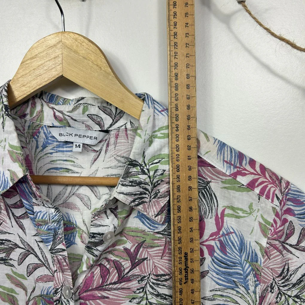 Black Pepper Multicoloured Cotton Leaf Print Shirt - Size 14 - Image 6