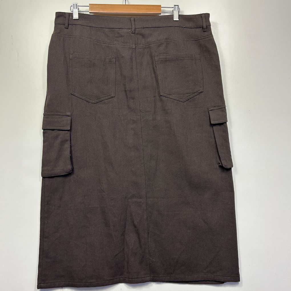 Boho Bird Brown Cargo Midi Skirt - Size 18 - Image 3