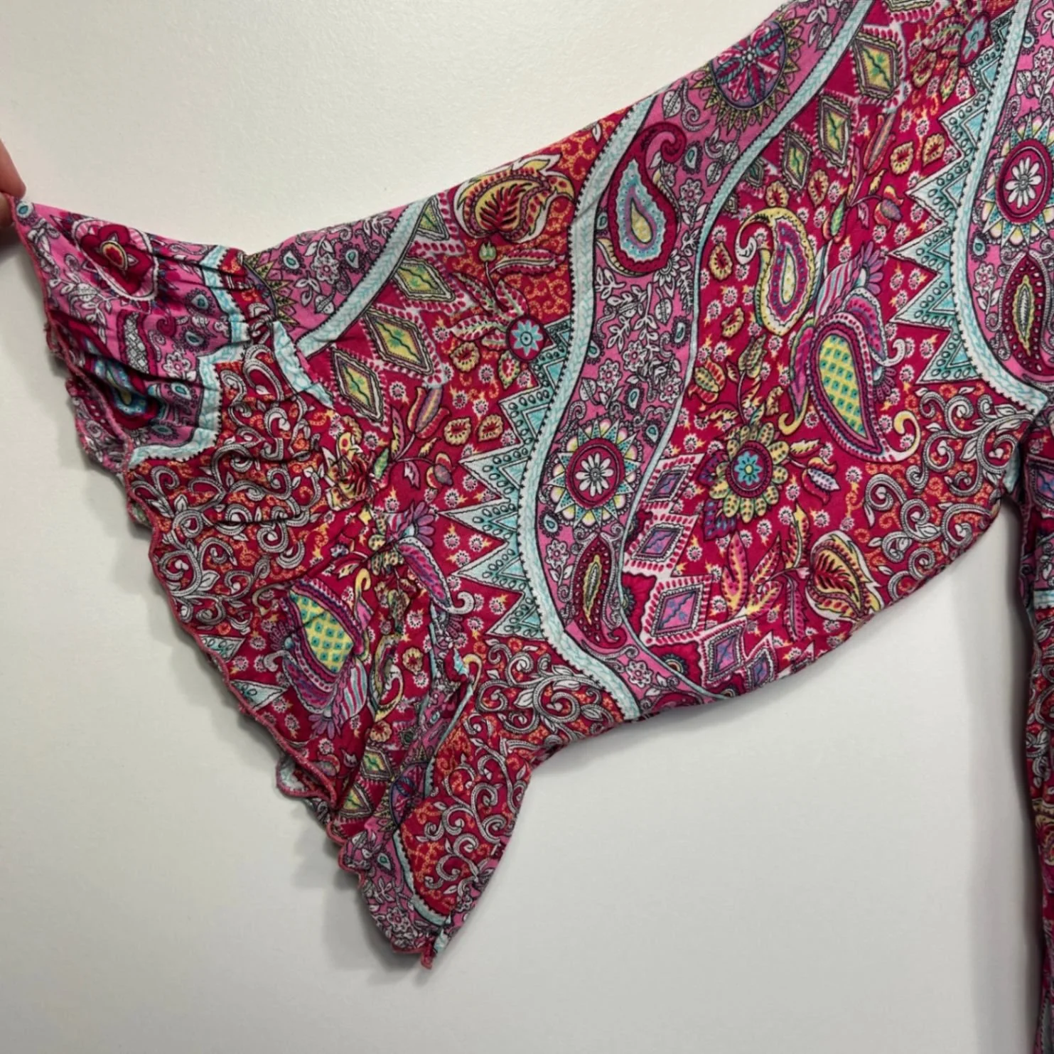 Boho Paisley Print Cold Shoulder Sleeve Rayon Tunic Top 14 16 - Image 5