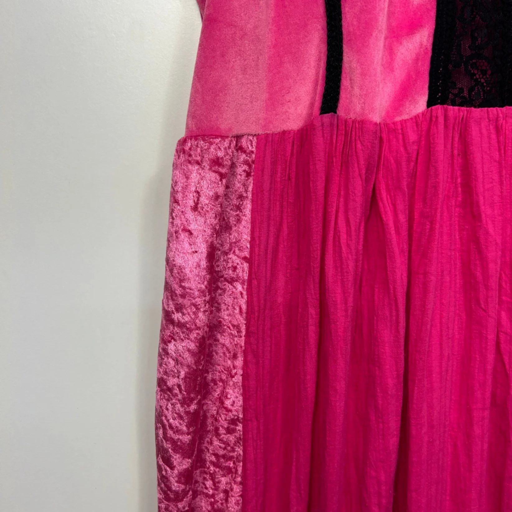 Boho Y2K Pink Velvet Panel Maxi Dress Size 16 - 18 Fairycore Whimsigoth Festival - Image 4