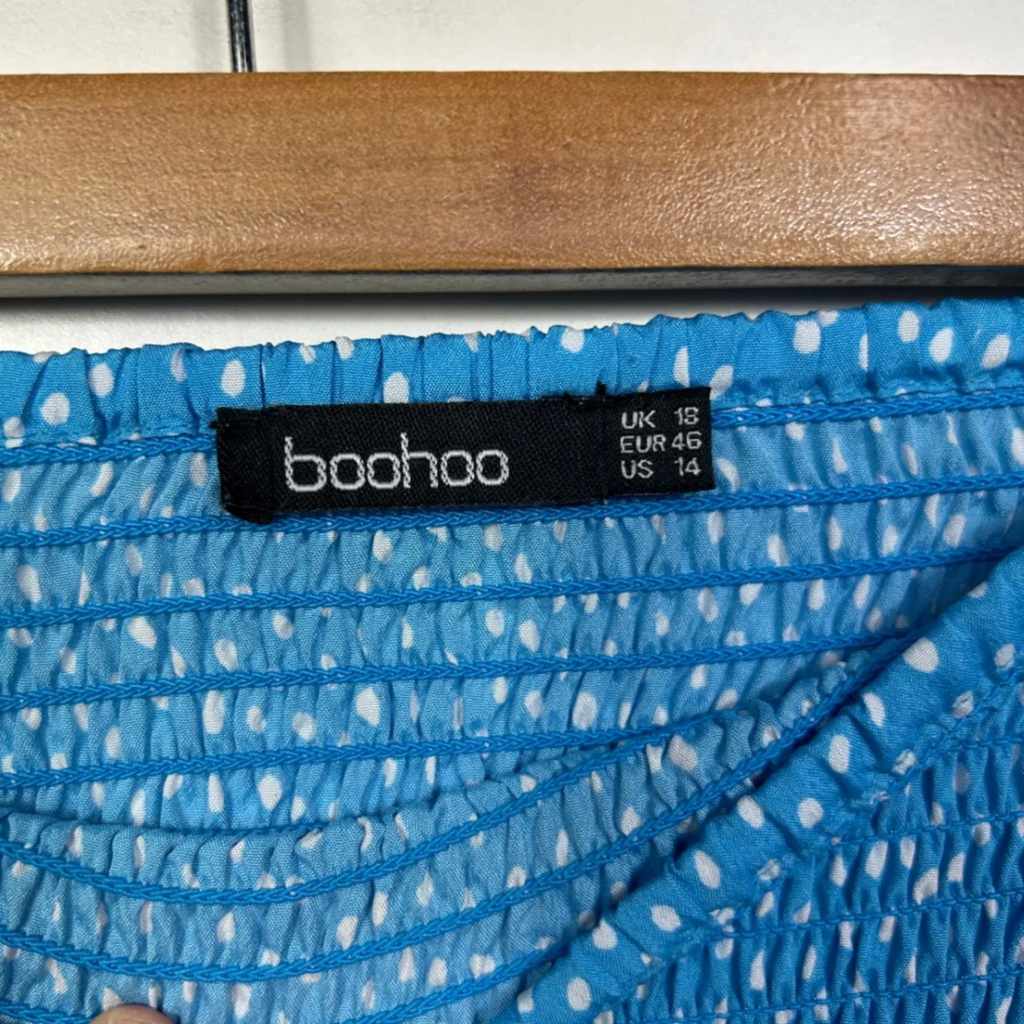 Boohoo  Blue Tiered Off the Shoulder Ruched Dress Size 18 - Image 4