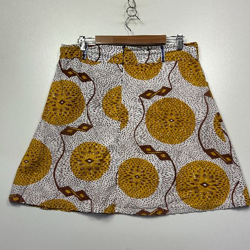 Boom Shankar Mustard African Print Cotton A-line Skirt - Size 12 - Image 2
