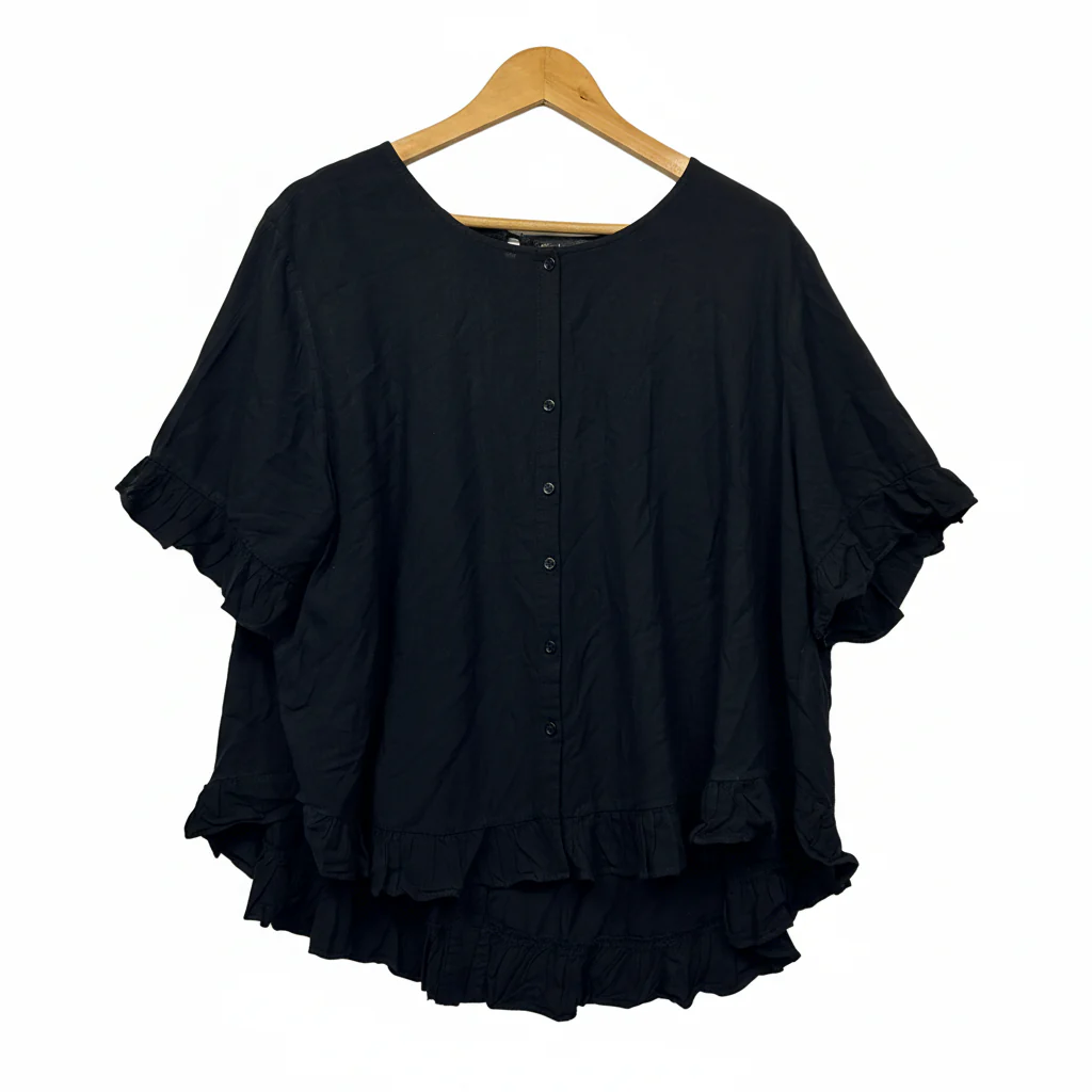 Caroline Morgan Black Button-Front Ruffle Hem Top - Size 16 - Image 2