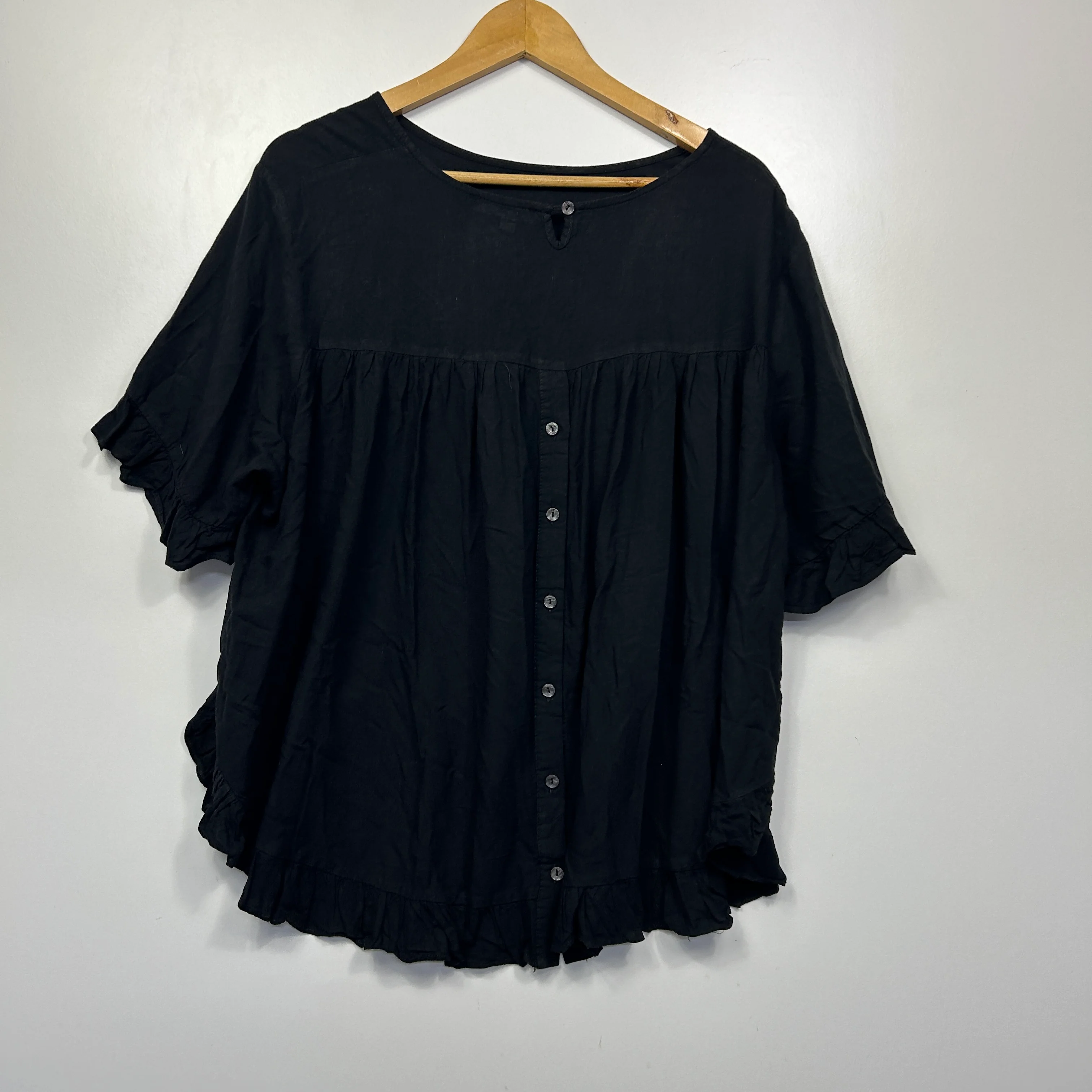 Caroline Morgan Black Button-Front Ruffle Hem Top - Size 16 - Image 6