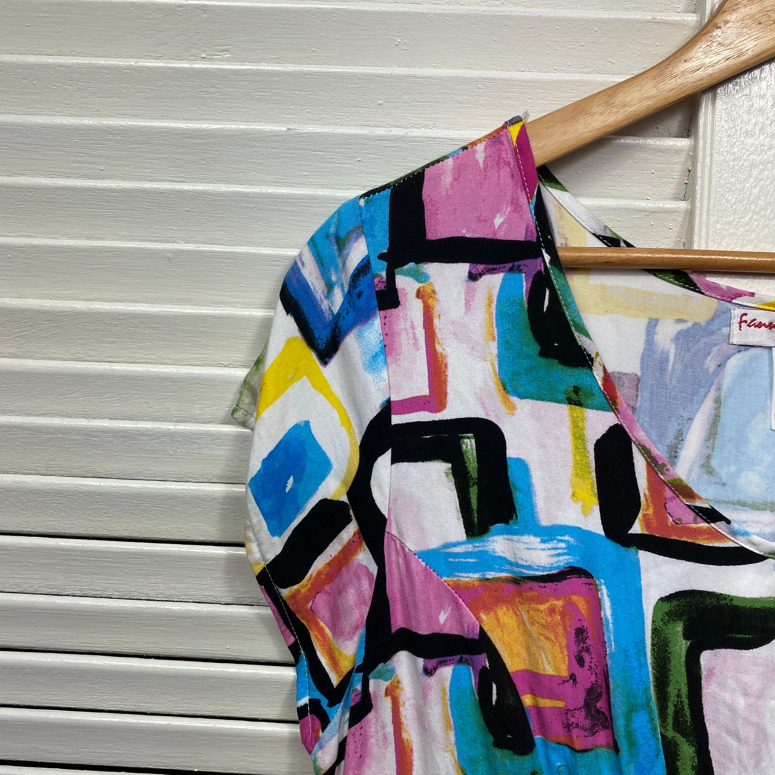 Ferny Lan Dress Size 14 Short Sleeve Multicoloured Rayon Cotton - Image 3