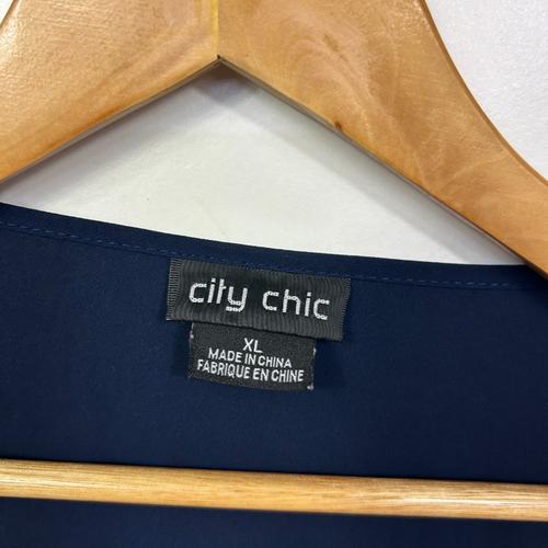 City Chic Navy Zip-Front V-Neck Blouse - Size 22/XL - Image 3