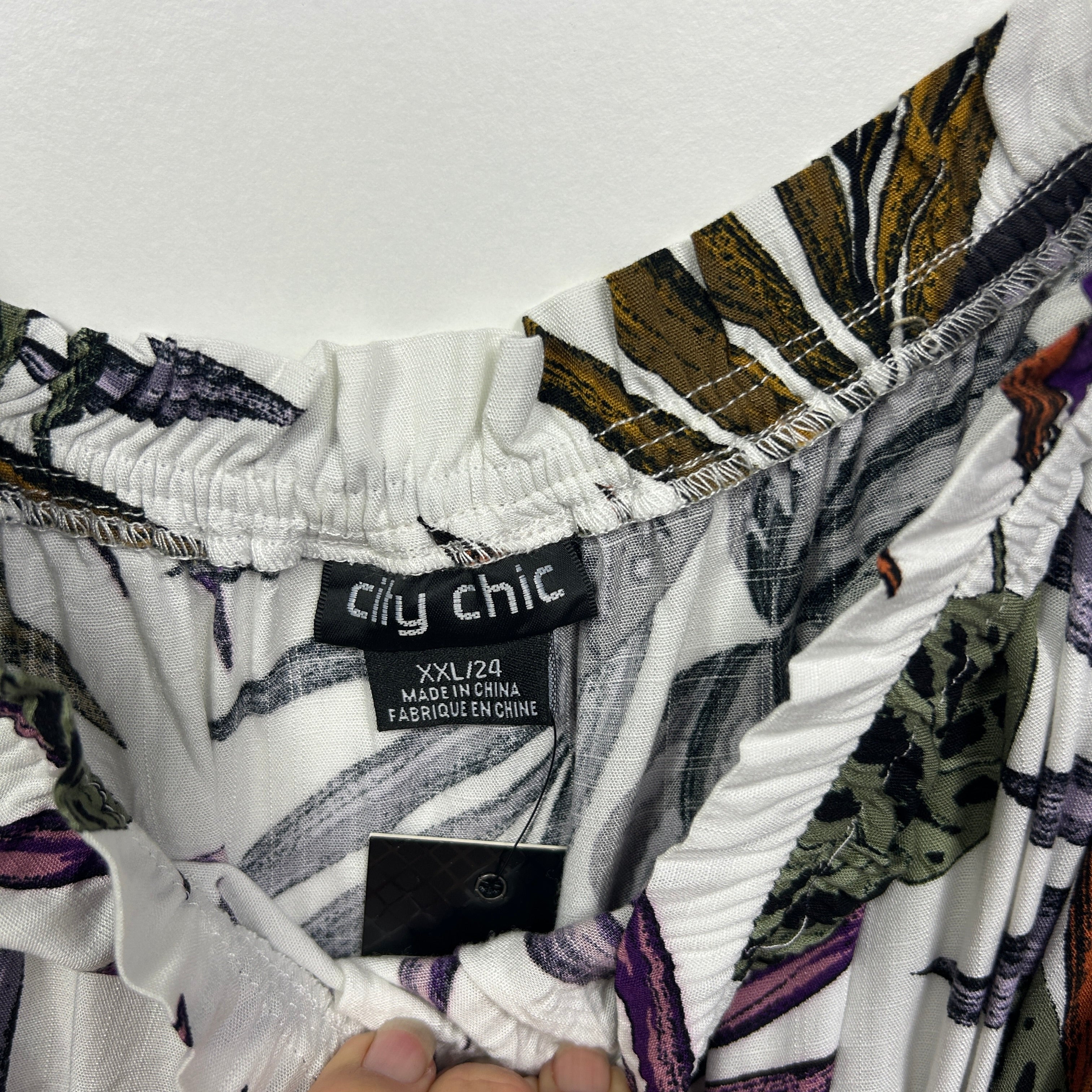 City Chic White Purple Green Island Paradise Dress - Size XXL/24 - Image 4