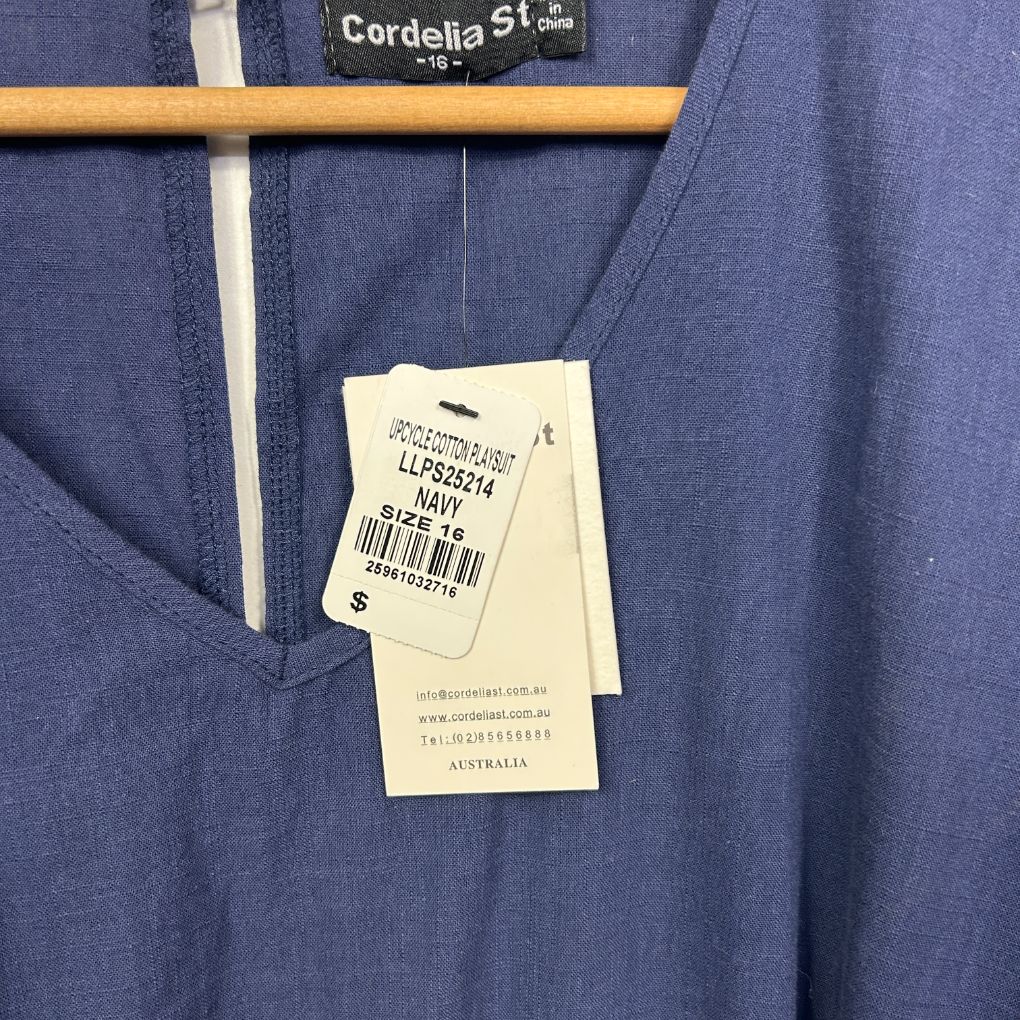 Cordelia St Navy Cotton Playsuit - Size 16 - Image 6