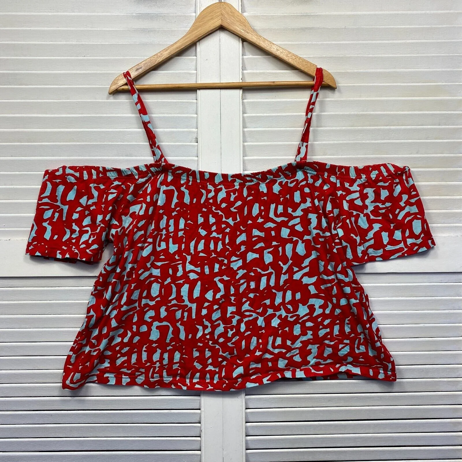 Cotton Diva Top Size XL Red Blue Off the Shoulder 100% Cotton Boho - Image 8